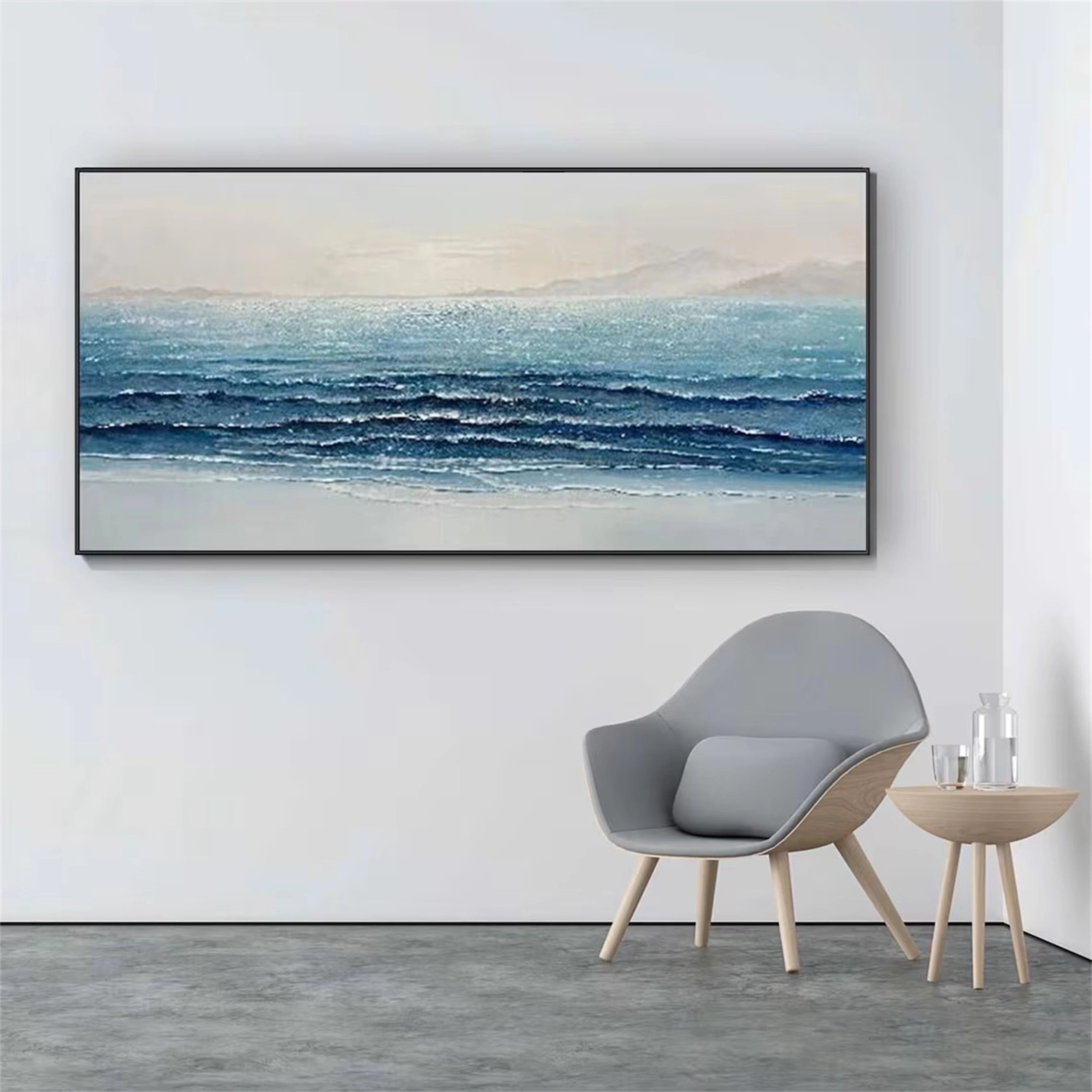 Large Ocean Waves Abstract Wall Art Painting for Dining Room Decor #JJ 246