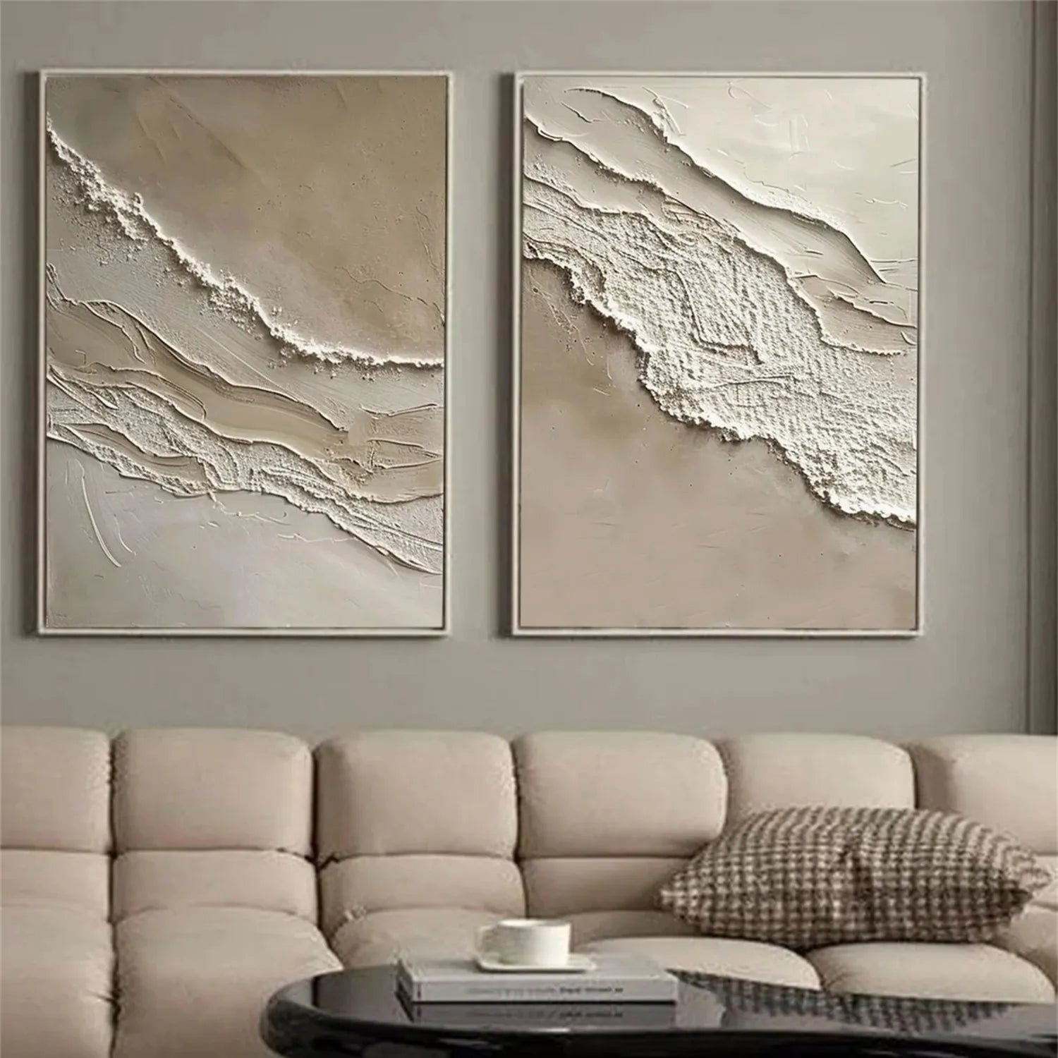 Textured Beach Diptych: Abstract Coastal Wall Art Set of 2 #ZZ 050