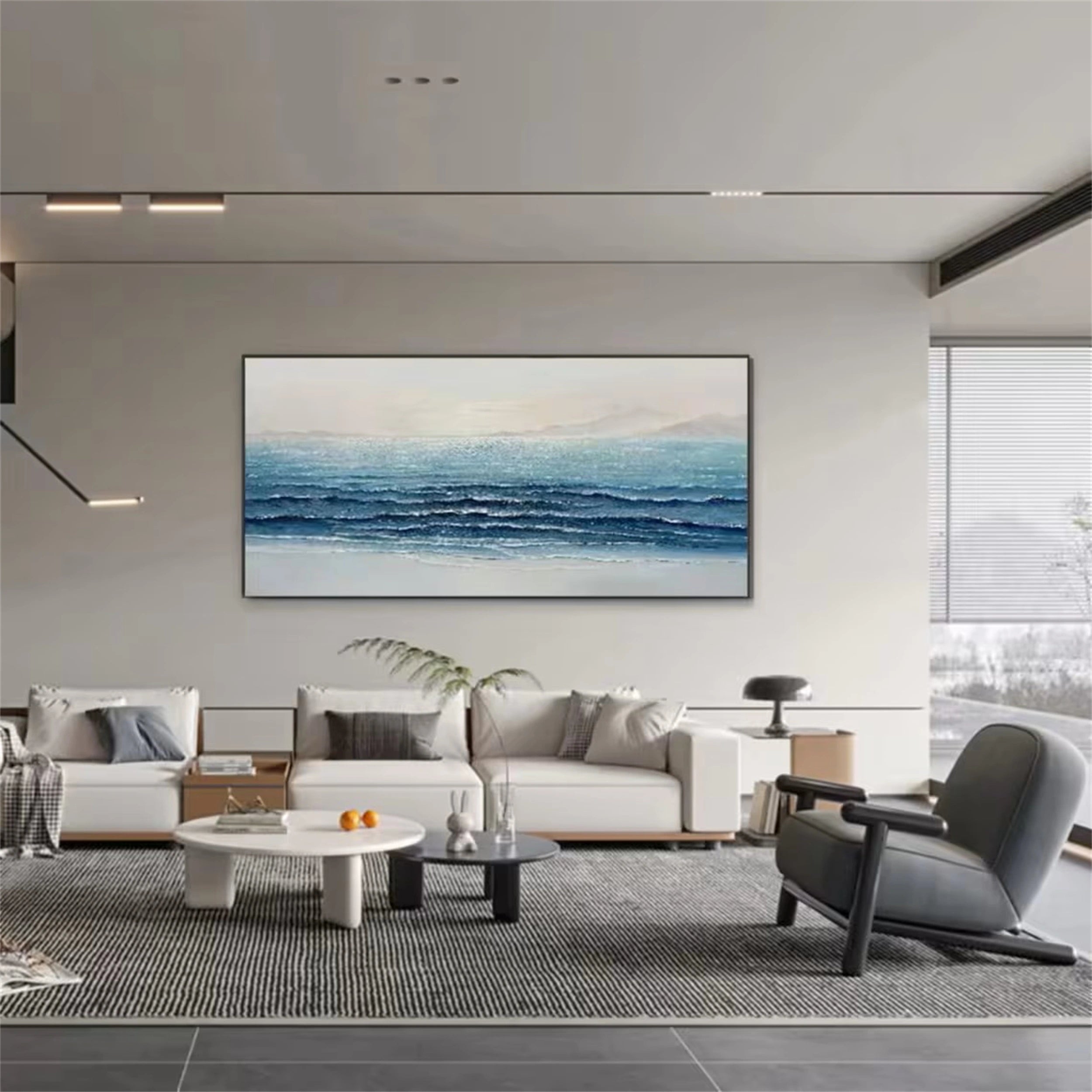 Large Ocean Waves Abstract Wall Art Painting for Dining Room Decor #JJ 246