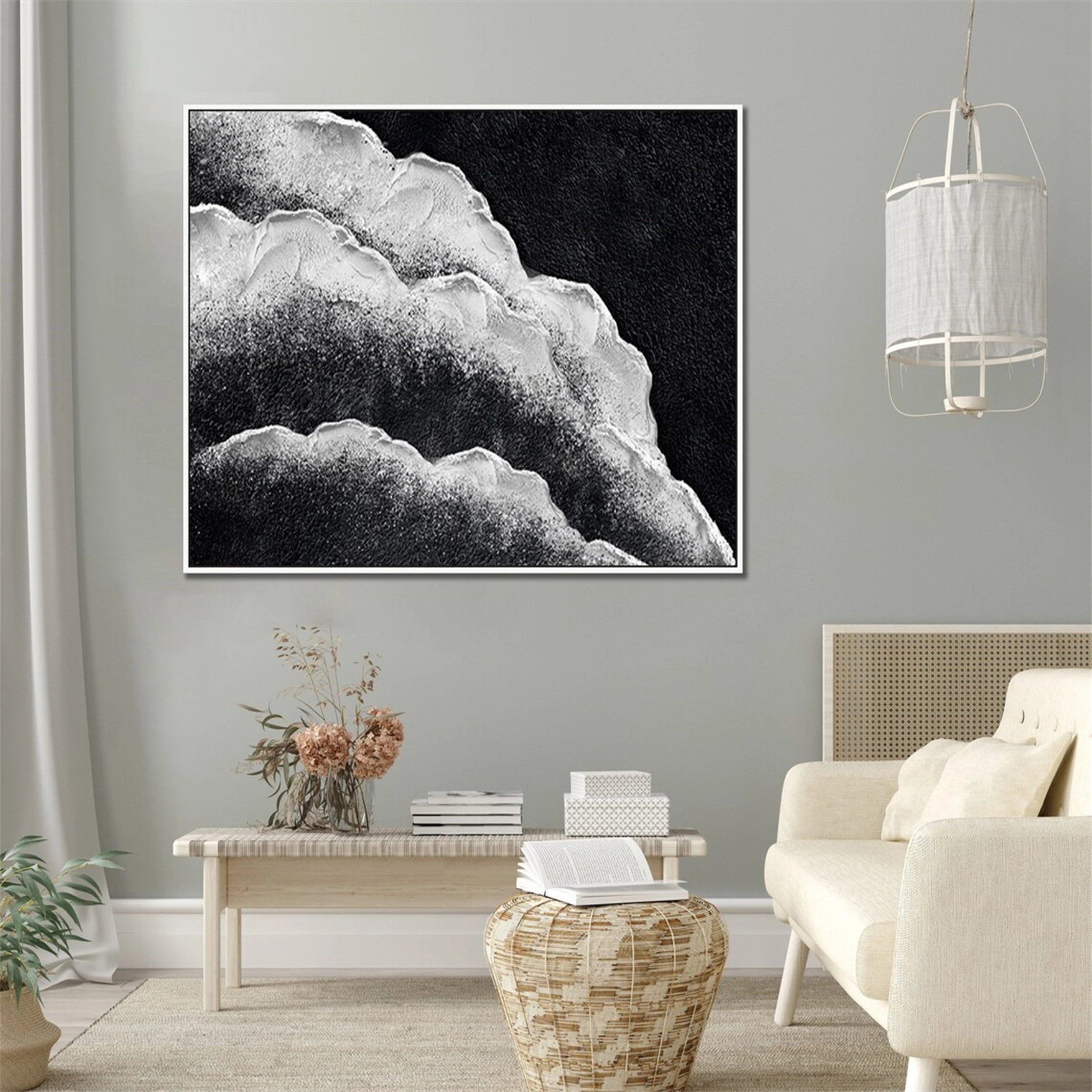 Large Coastal Wall Art- Black and White Artwork Framed #JJ 280