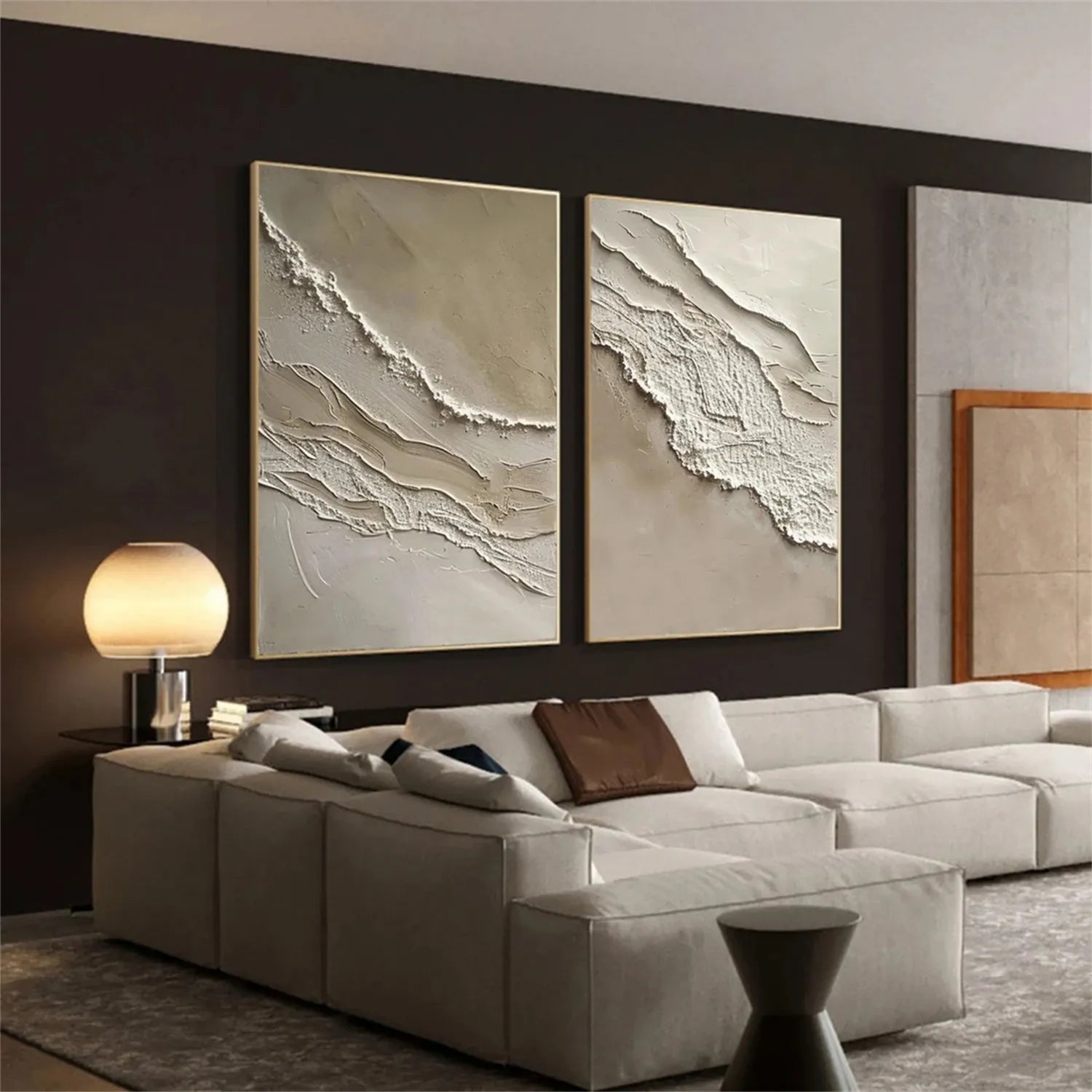 Textured Beach Diptych: Abstract Coastal Wall Art Set of 2 #ZZ 050