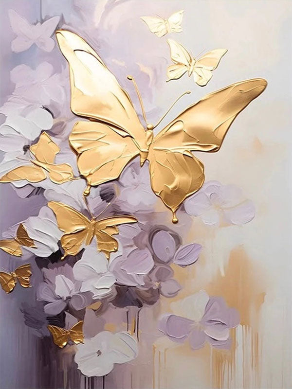 Large Gold Butterfly Purple Floral Canvas Wall Art #ZZ 212