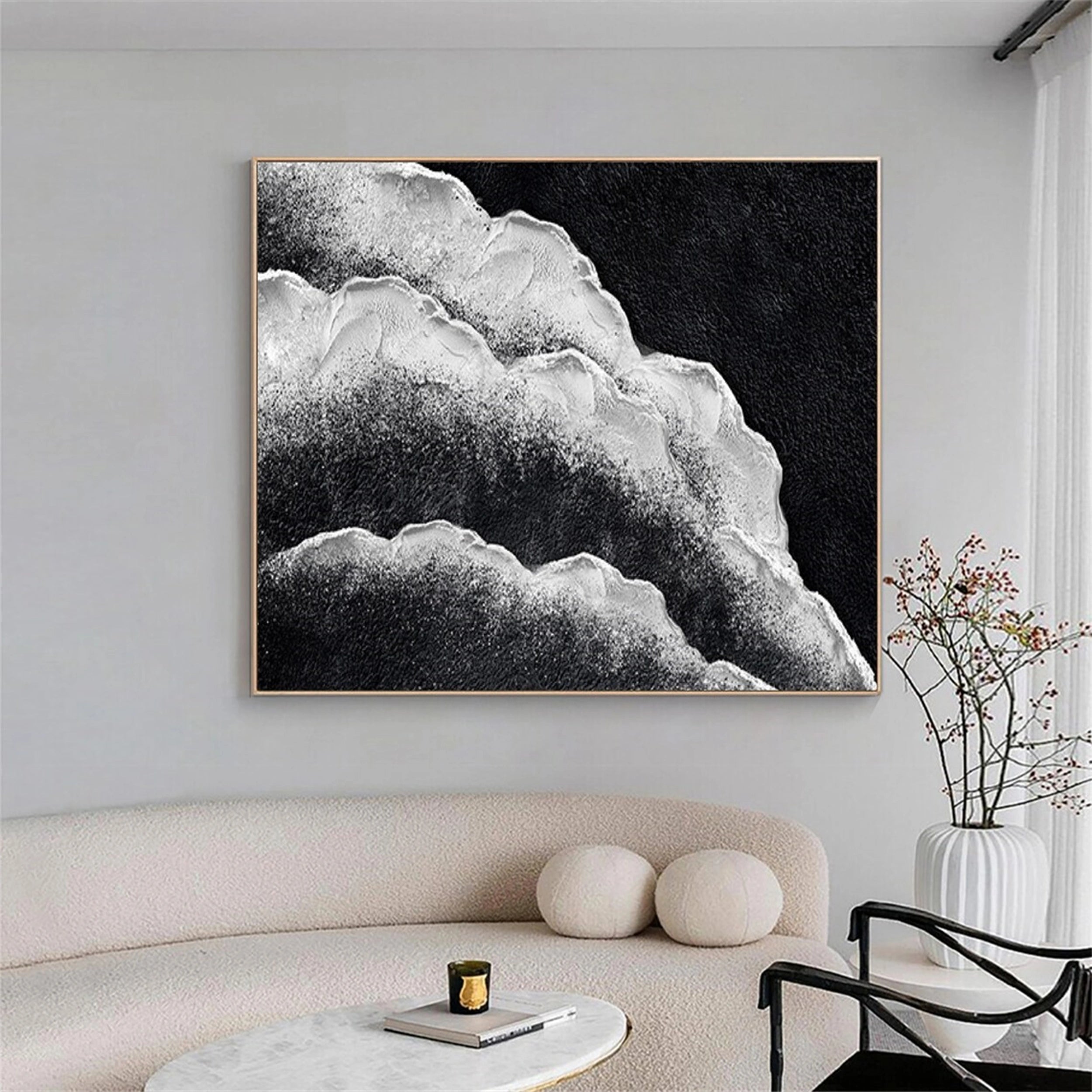 Large Coastal Wall Art- Black and White Artwork Framed #JJ 280