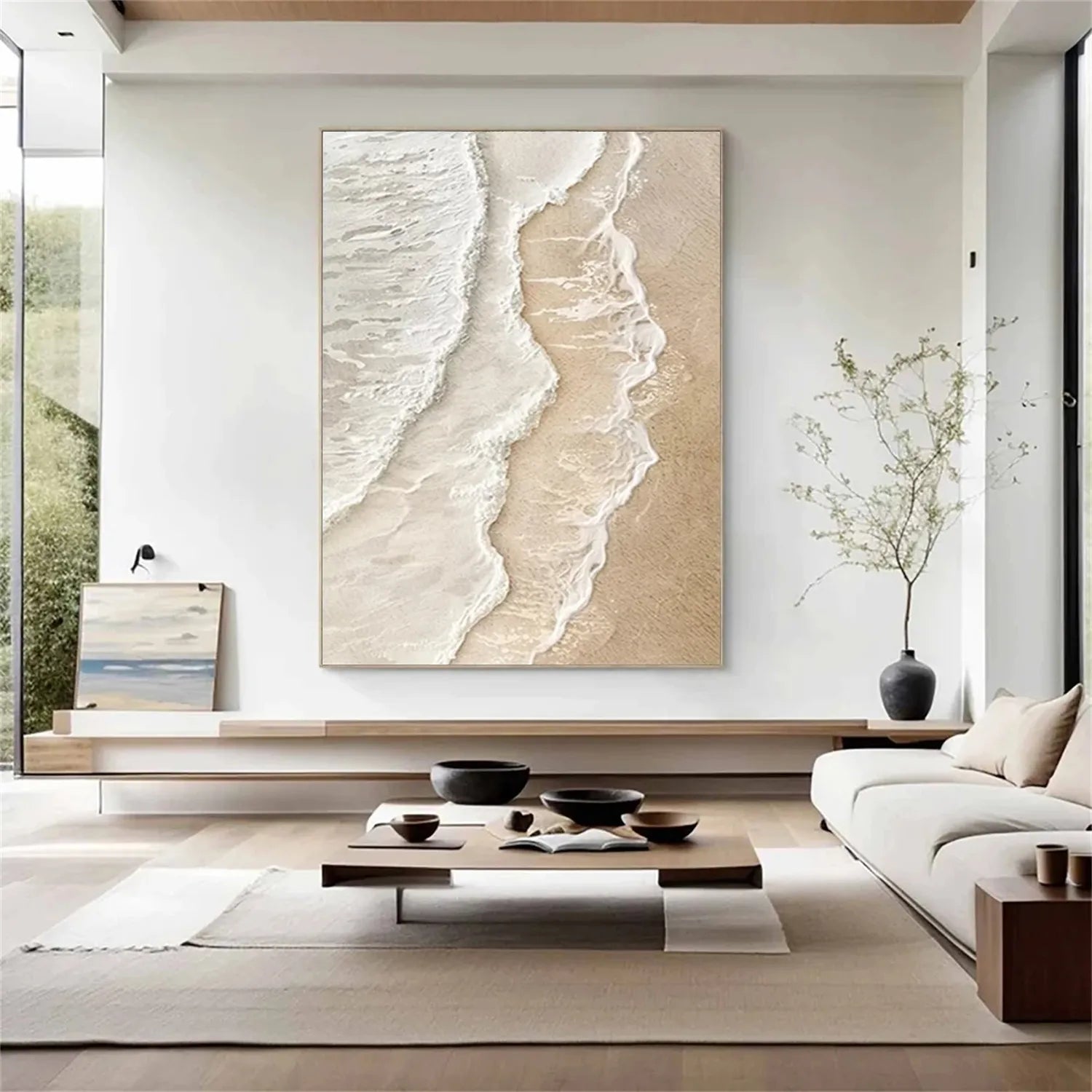 Calm Coastal Sand Textured Abstract - Minimalist Oil Painting #JJ 134