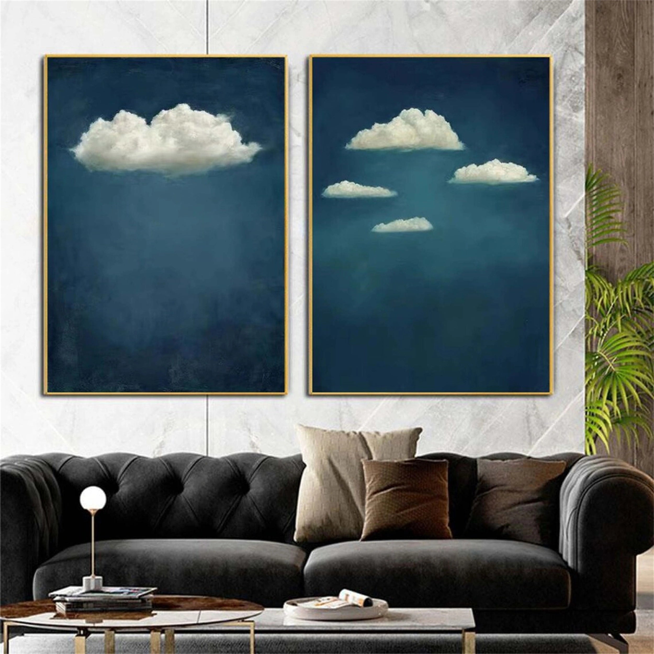 Large Cloud Wall Art Set | 2 Piece Blue Sky Canvas Paintings #ZZ 088