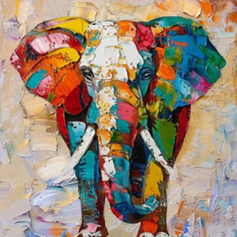 Colorful Elephant Wall Art | Large Square Abstract Animal Painting #ZZ 215