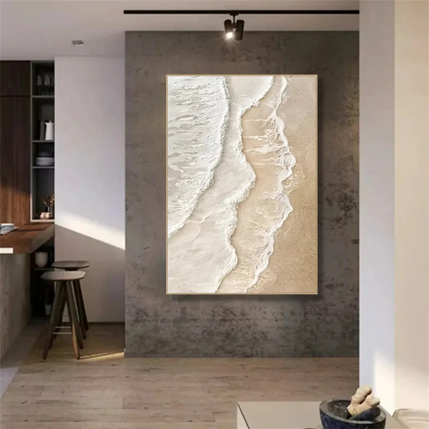 Calm Coastal Sand Textured Abstract - Minimalist Oil Painting #JJ 134