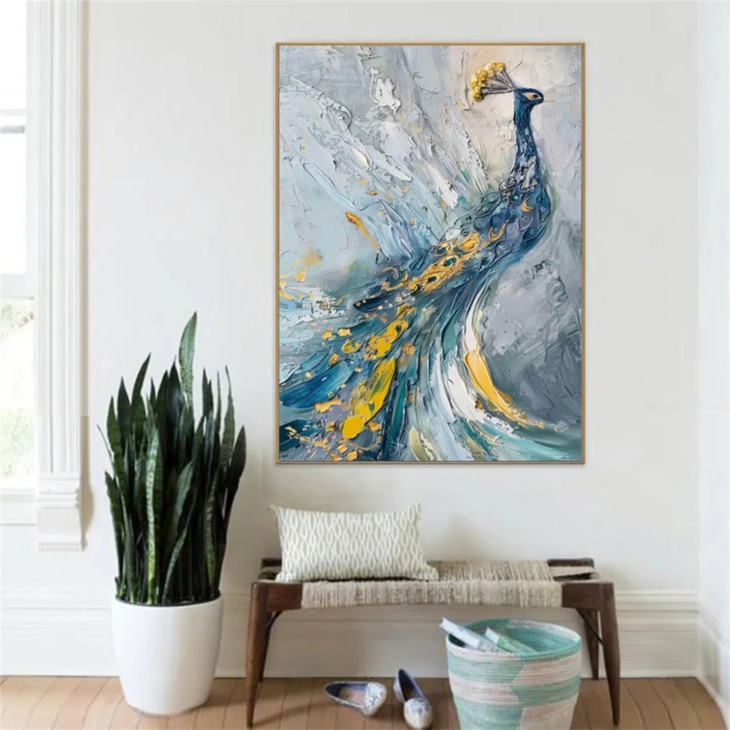 Abstract Peacock Wall Art | Large Textured Bird Painting #ZZ 206