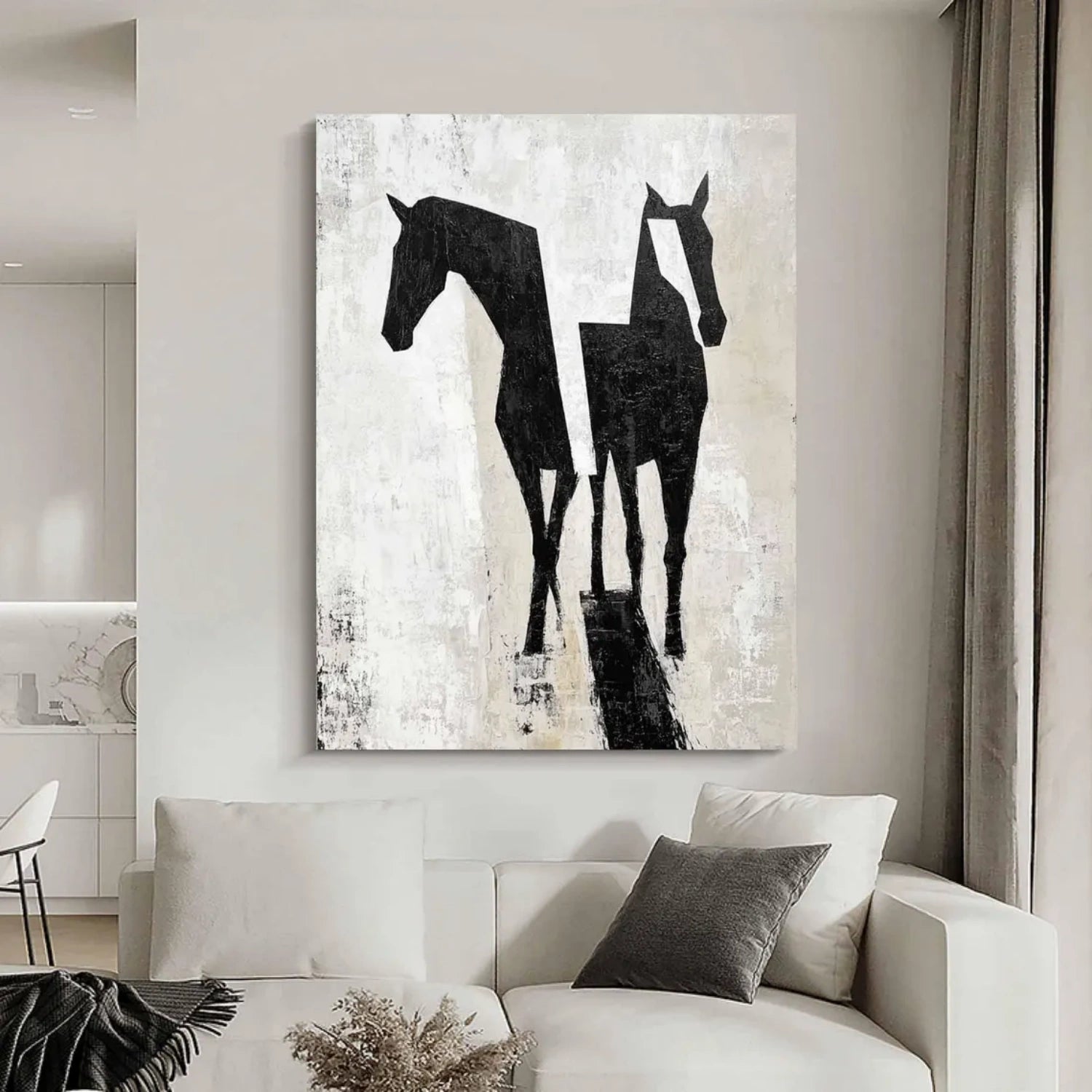 Contemporary Horse Duo: Subtle Abstract Animal Canvas #ZZ 035