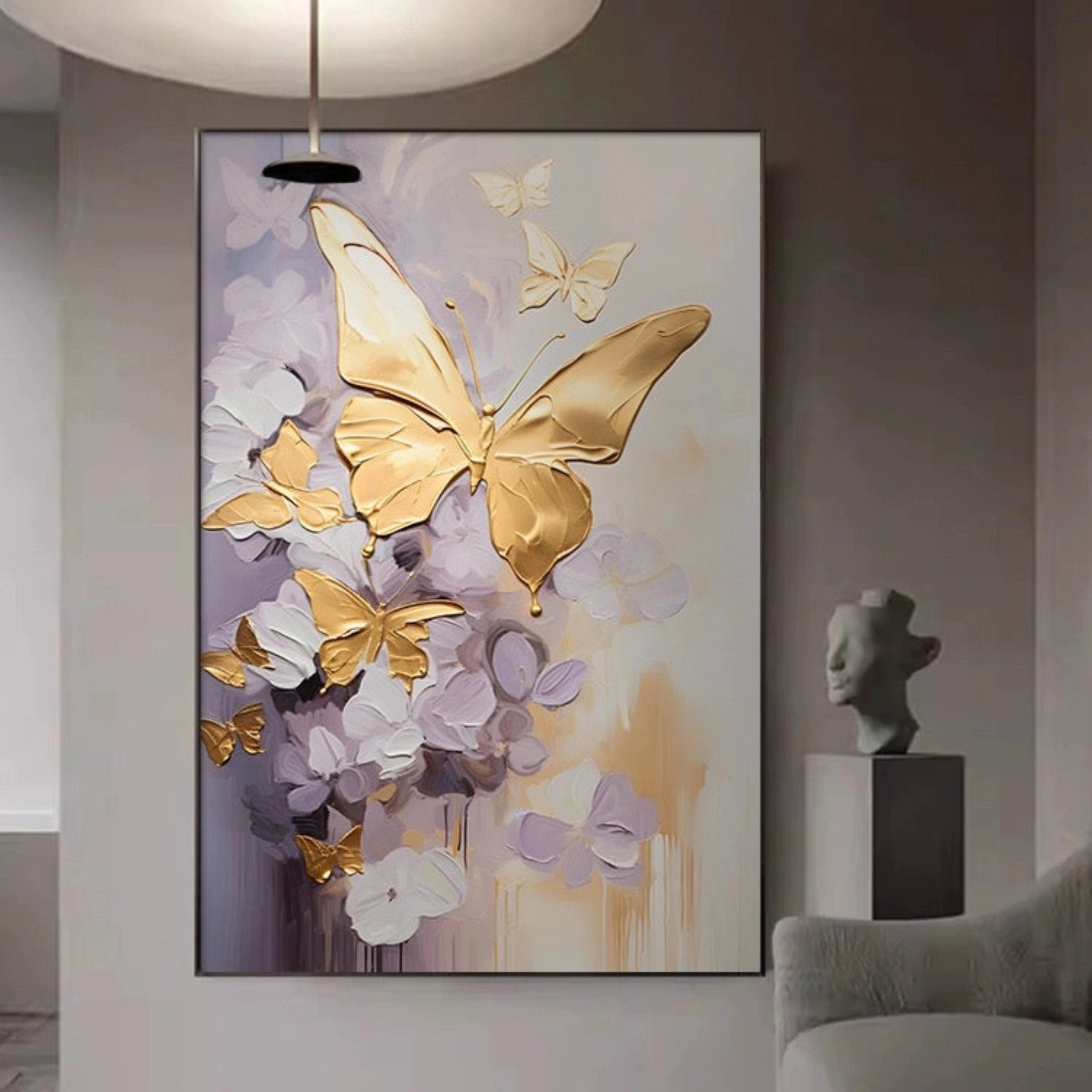 Large Gold Butterfly Purple Floral Canvas Wall Art #ZZ 212
