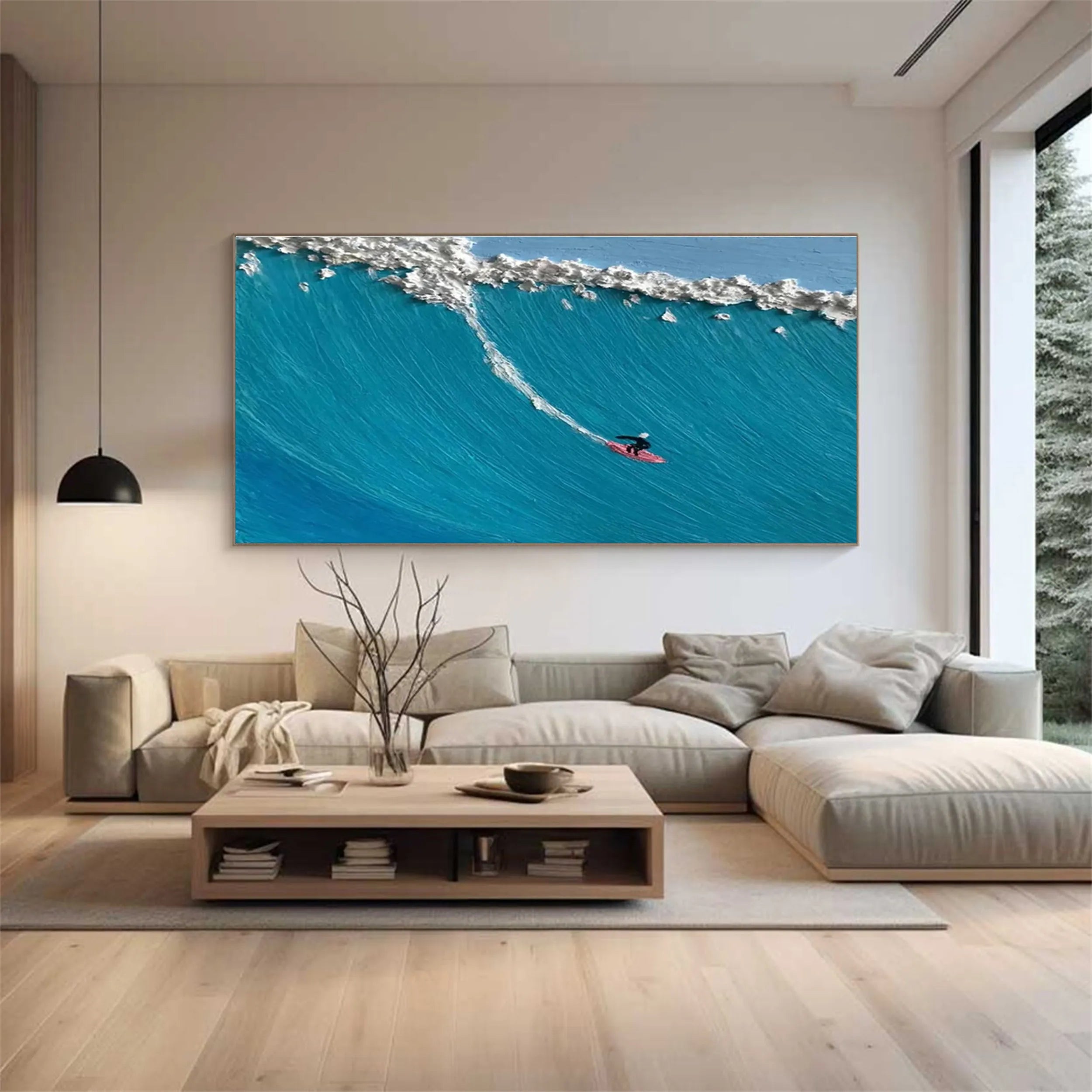 Blue Surfing Textured Abstract Oil Painting - Sport Art for Wall Decor #JJ 185