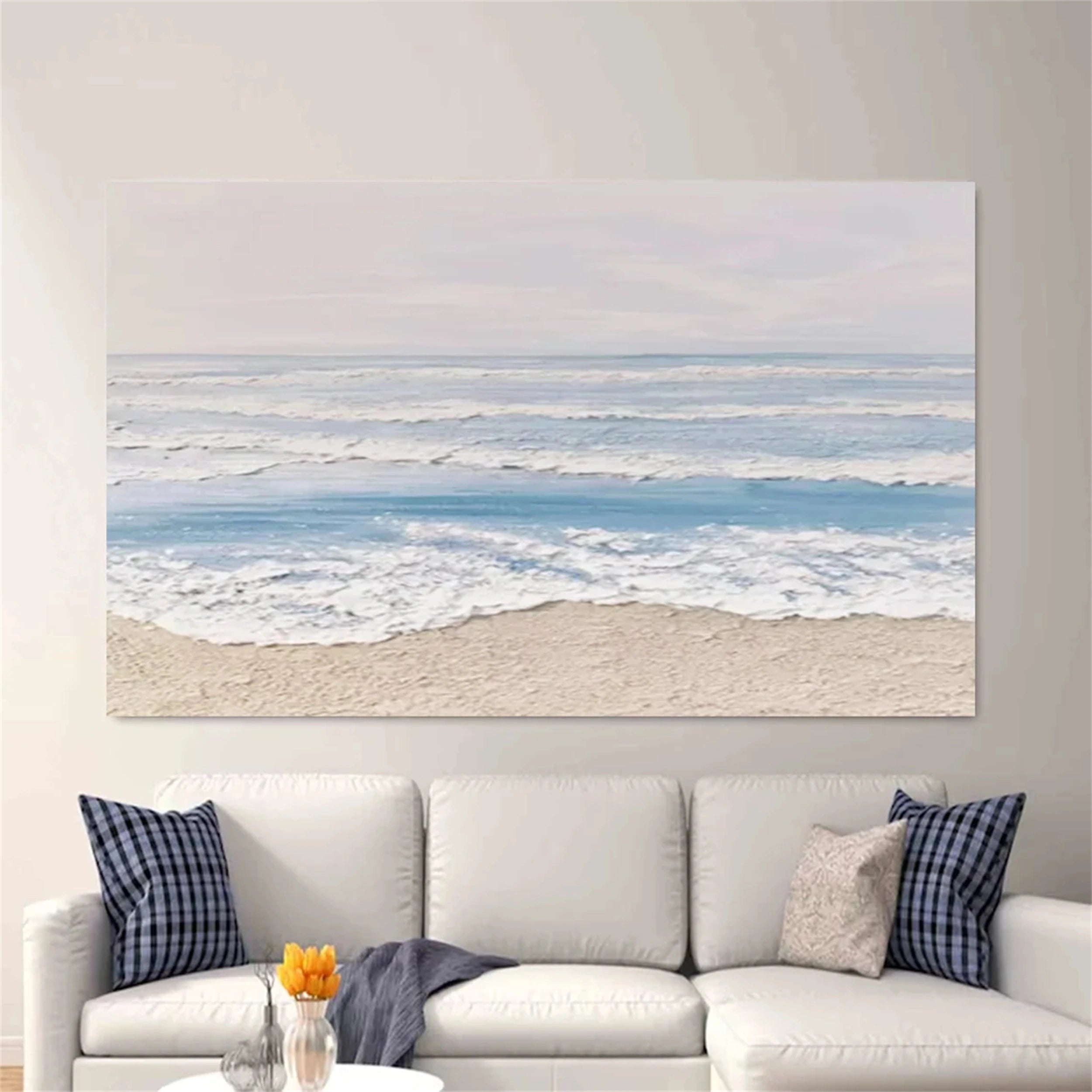 Large Textured Beach Wall Art | Calming Ocean Wave Canvas Painting #ZZ 074