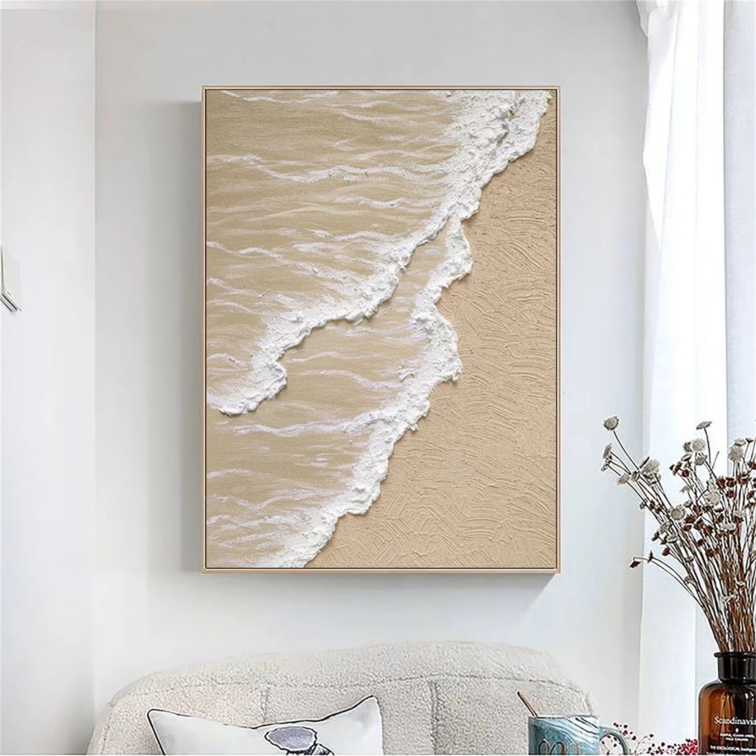 Large Textured Beach Shoreline Painting | 3D Coastal Abstract Art #ZZ 052