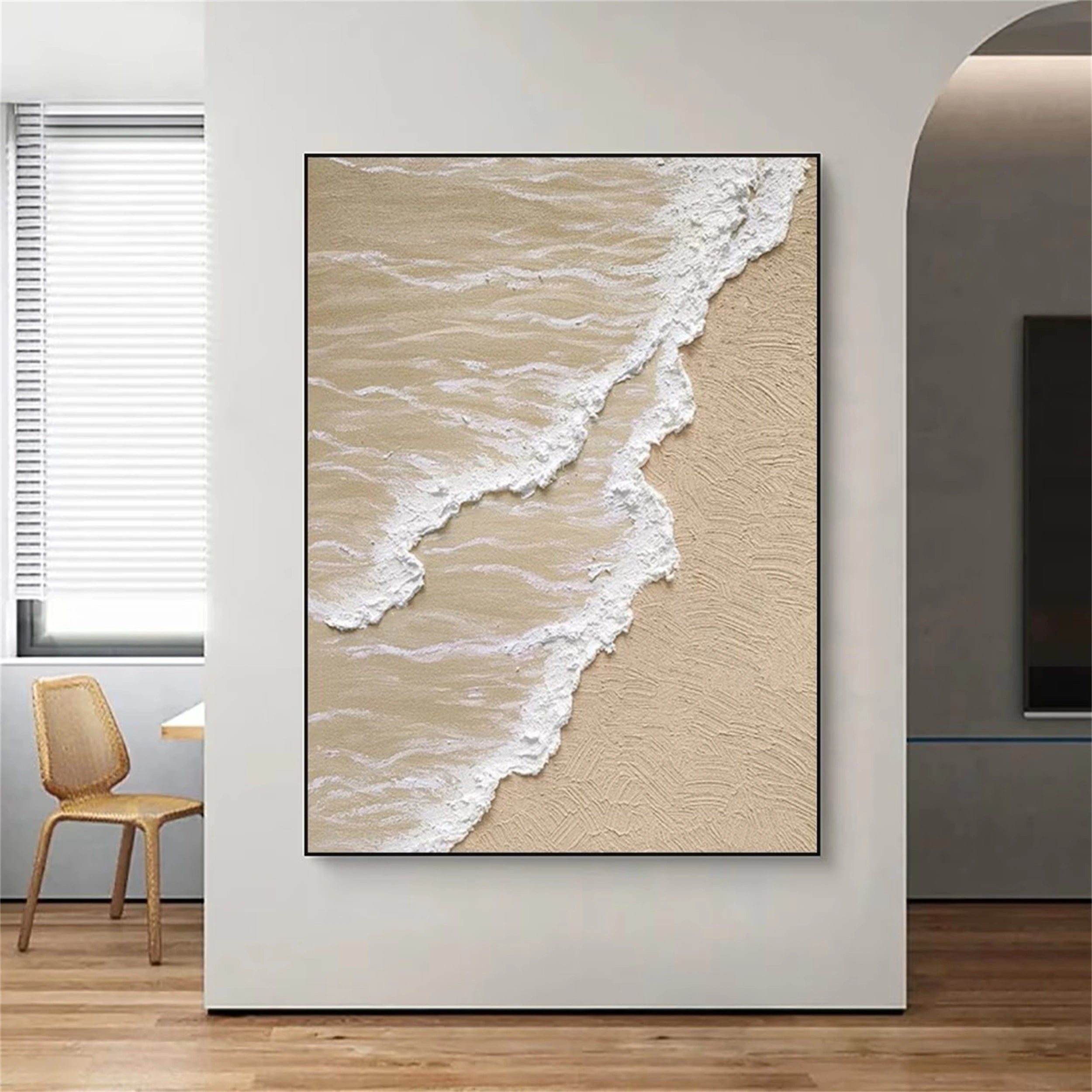 Large Textured Beach Shoreline Painting | 3D Coastal Abstract Art #ZZ 052