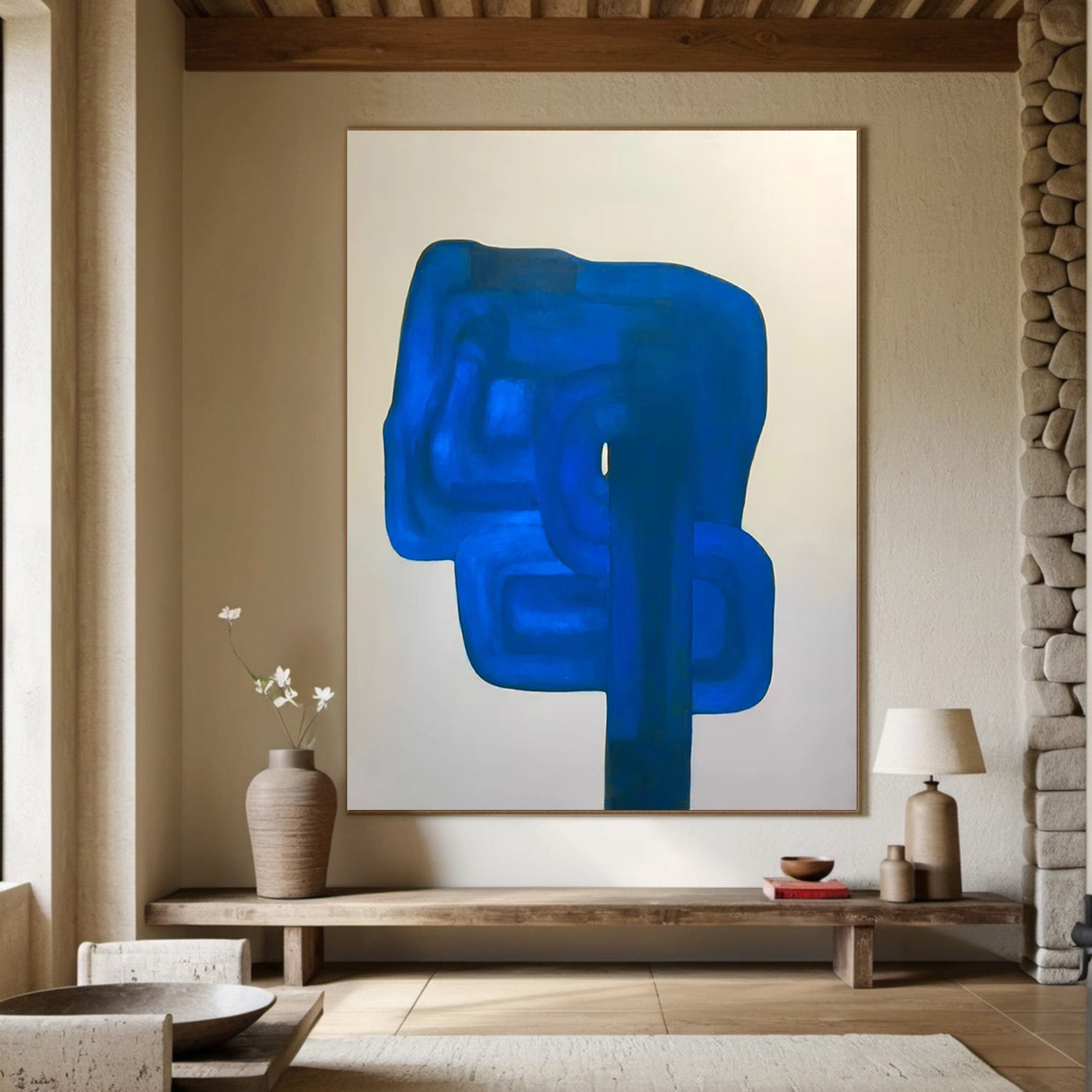 Oversized Cobalt Blue Abstract Painting | Contemporary Wall Art #JJ 066