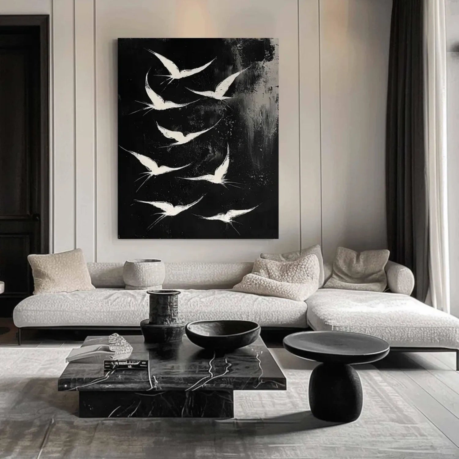 Abstract White Birds Canvas: Minimalist Flight Art #ZZ 032