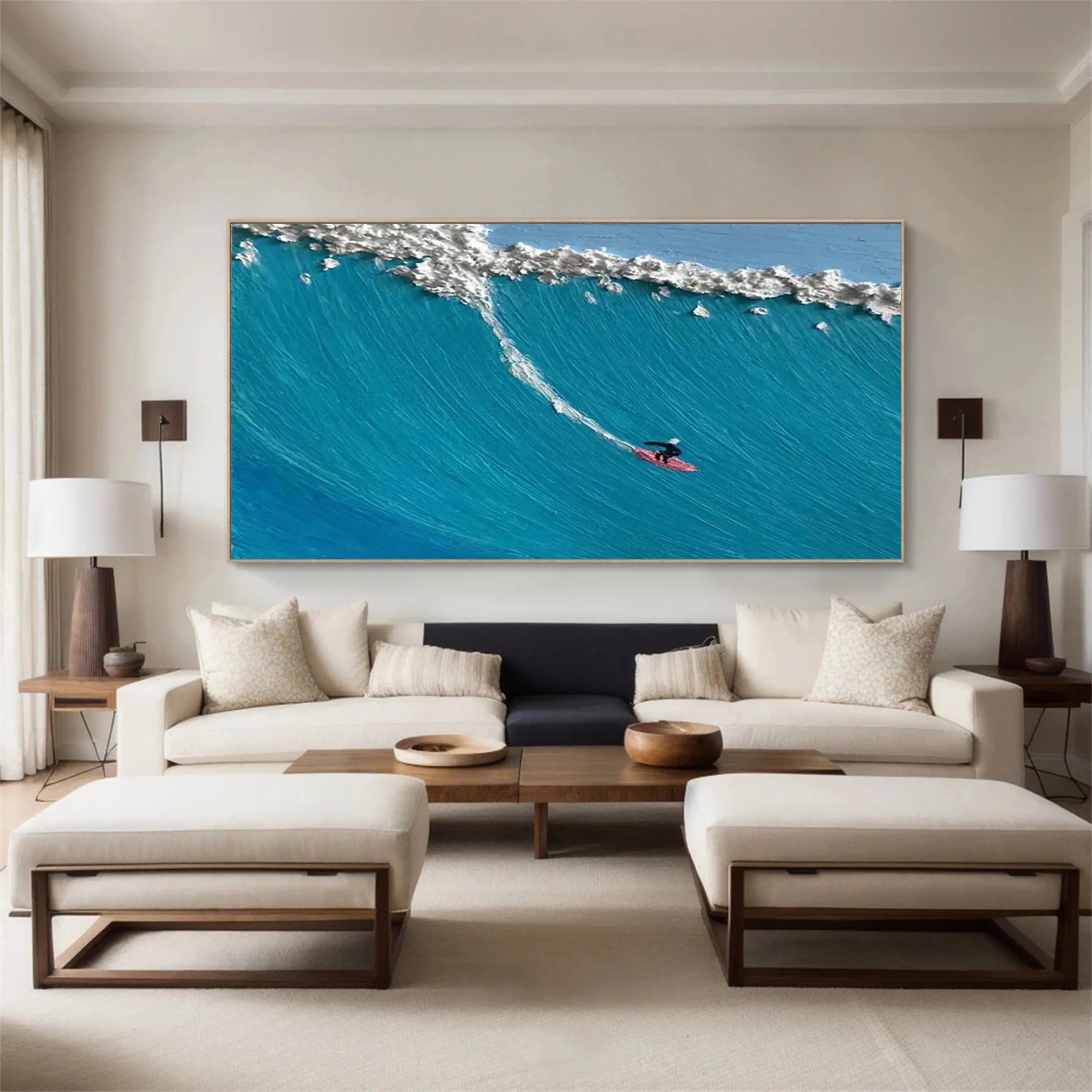 Blue Surfing Textured Abstract Oil Painting - Sport Art for Wall Decor #JJ 185