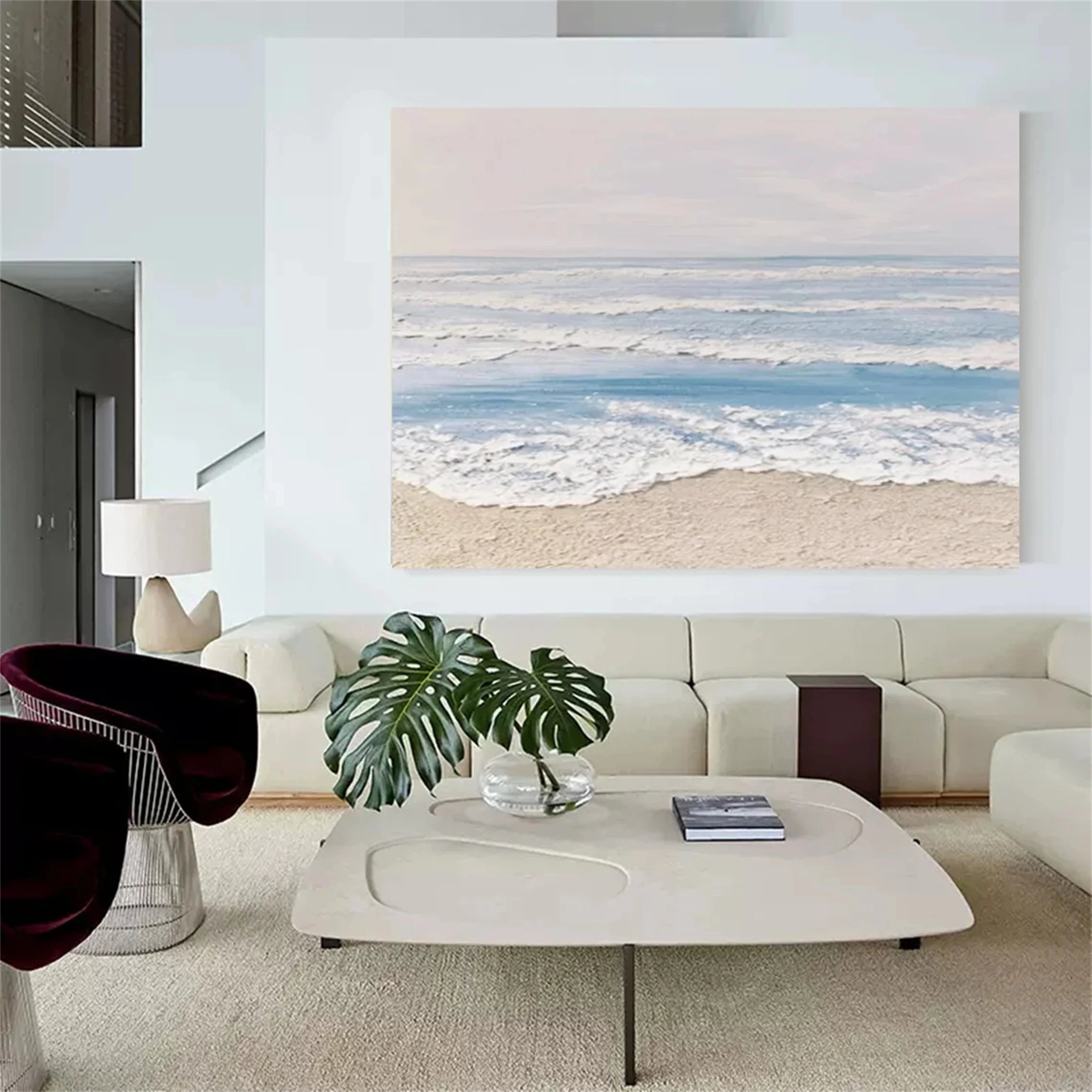 Large Textured Beach Wall Art | Calming Ocean Wave Canvas Painting #ZZ 074