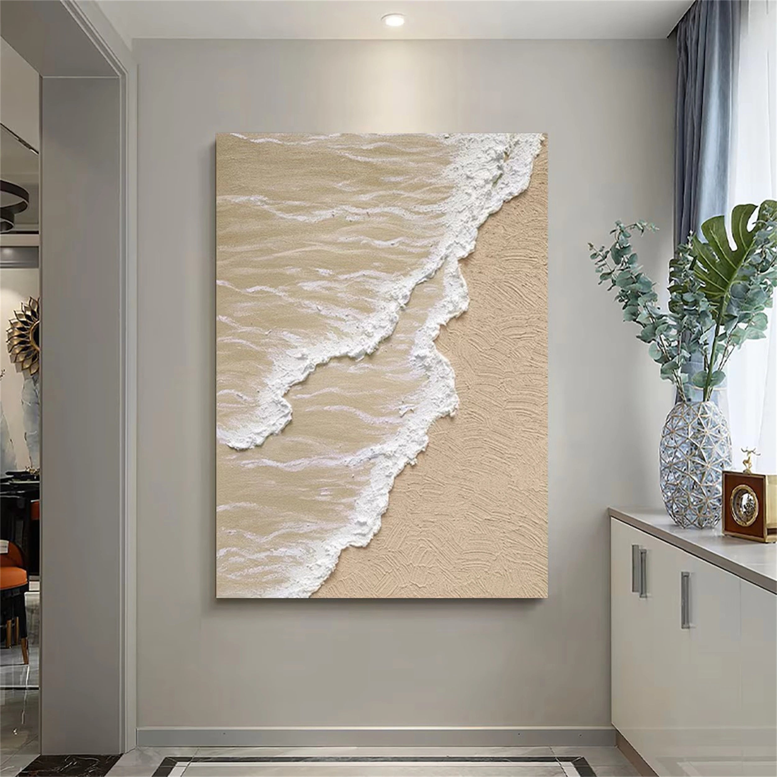 Large Textured Beach Shoreline Painting | 3D Coastal Abstract Art #ZZ 052