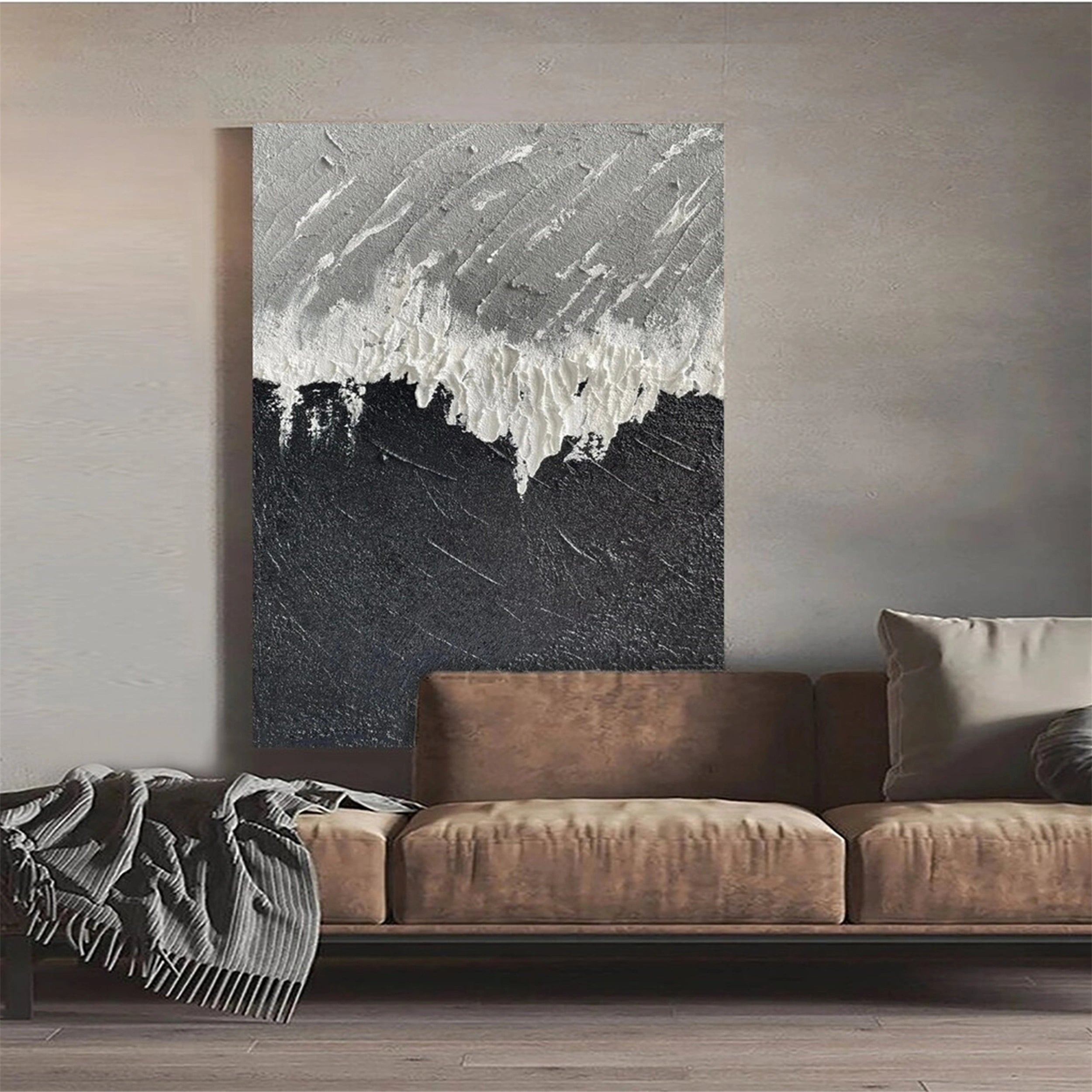 Textured Black White Grey Art | Modern Abstract Painting #JJ 225