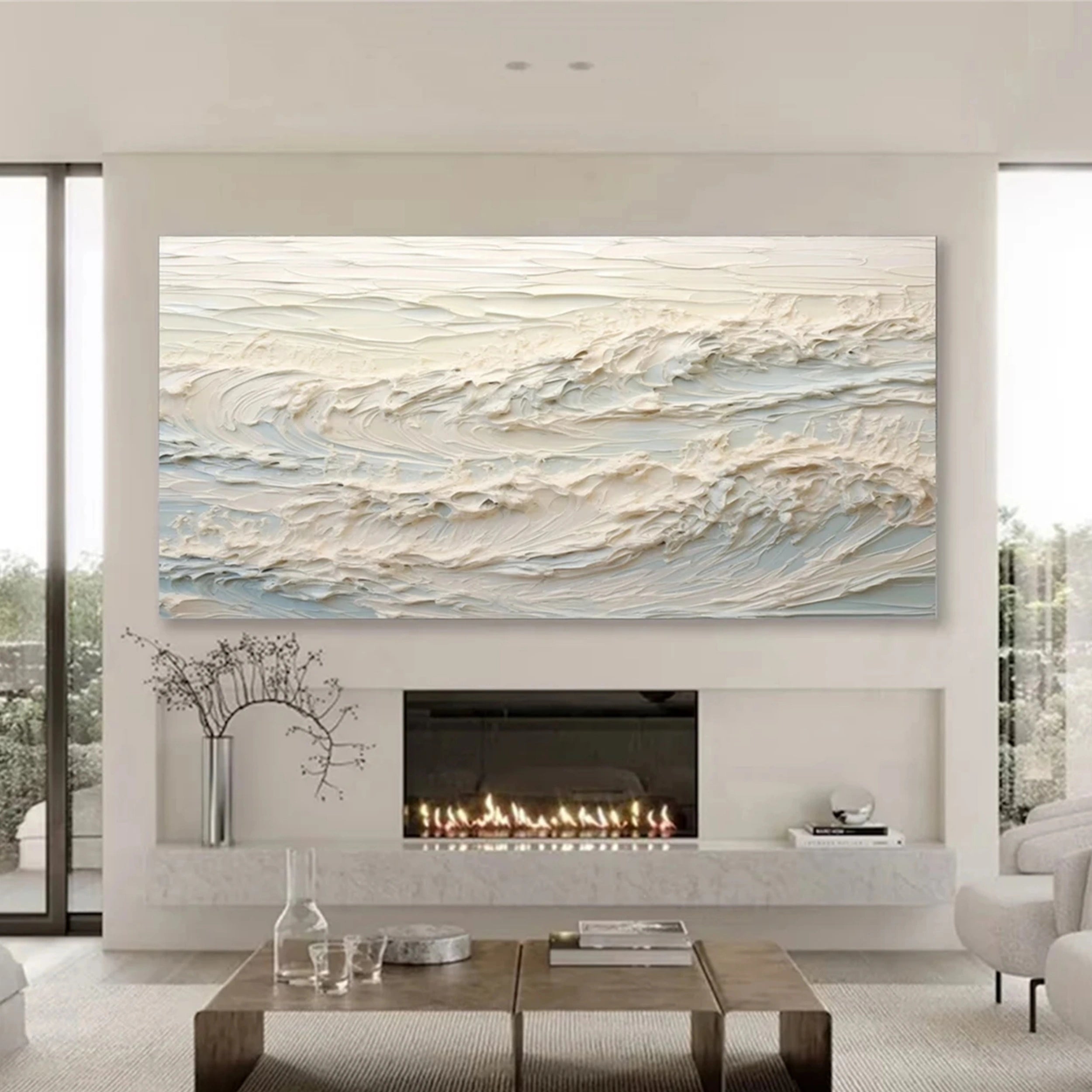 Large Textured Neutral Wall Art | Abstract White Ocean Wave Canvas #ZZ 075