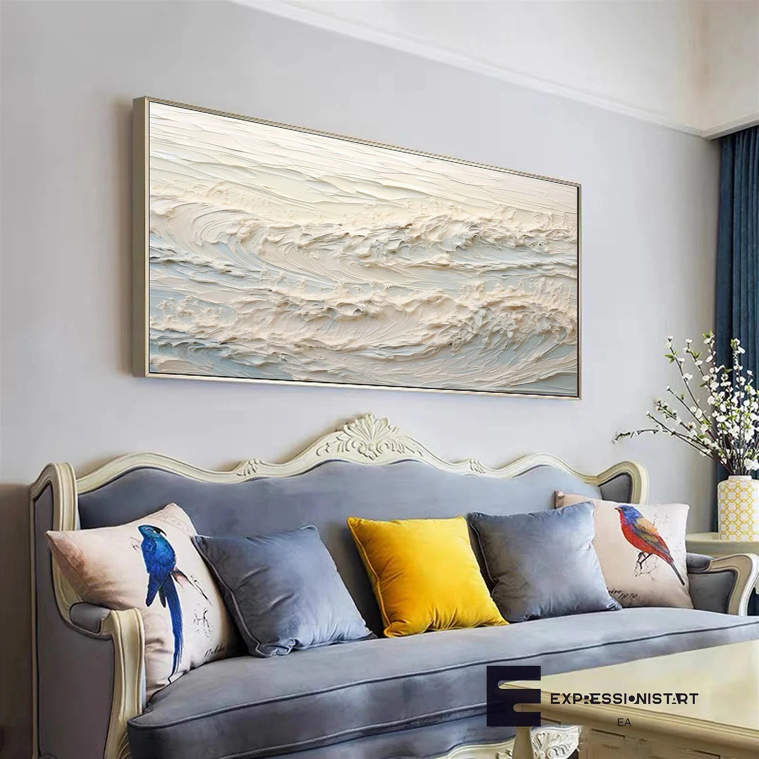 Large Textured Neutral Wall Art | Abstract White Ocean Wave Canvas #ZZ 075