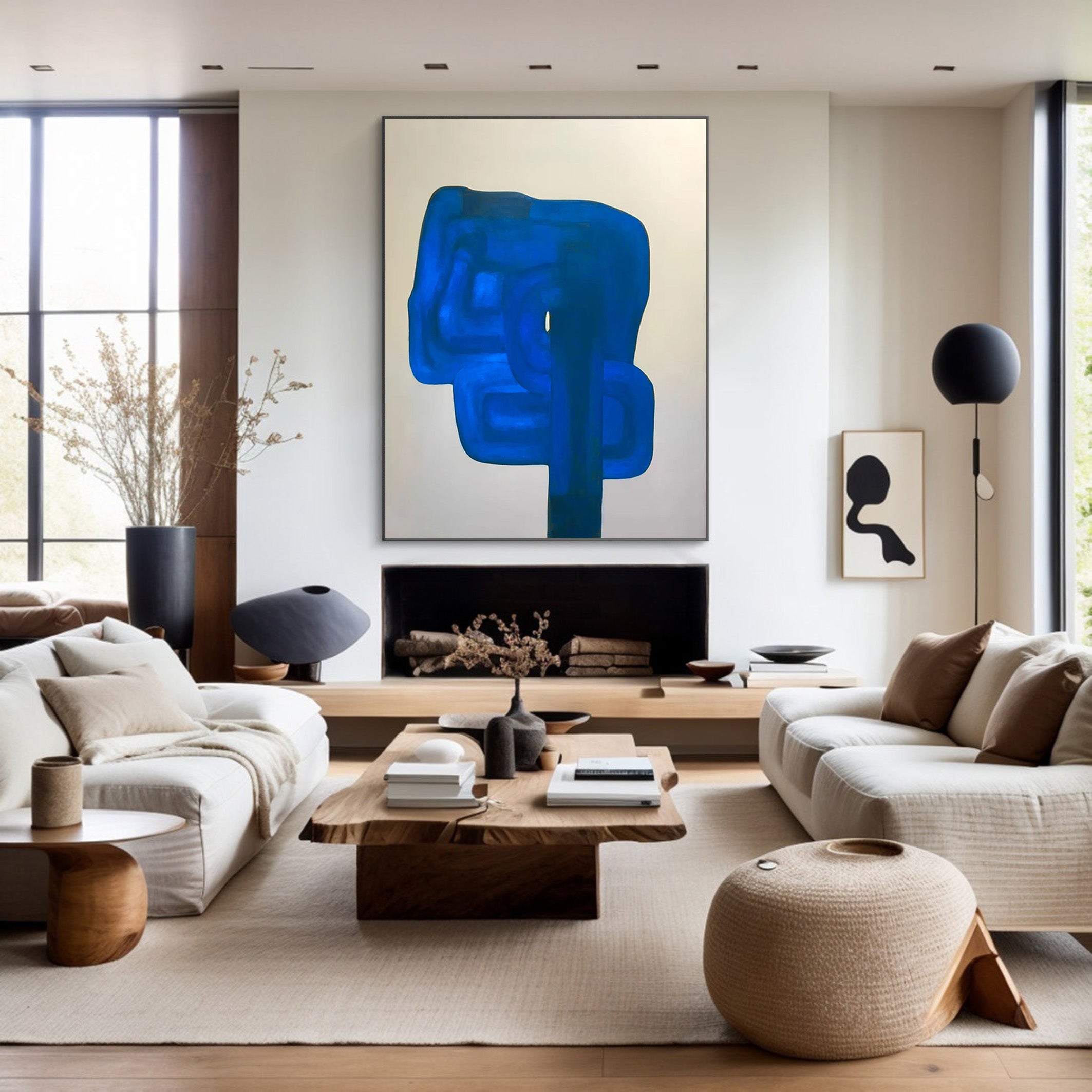 Oversized Cobalt Blue Abstract Painting | Contemporary Wall Art #JJ 066