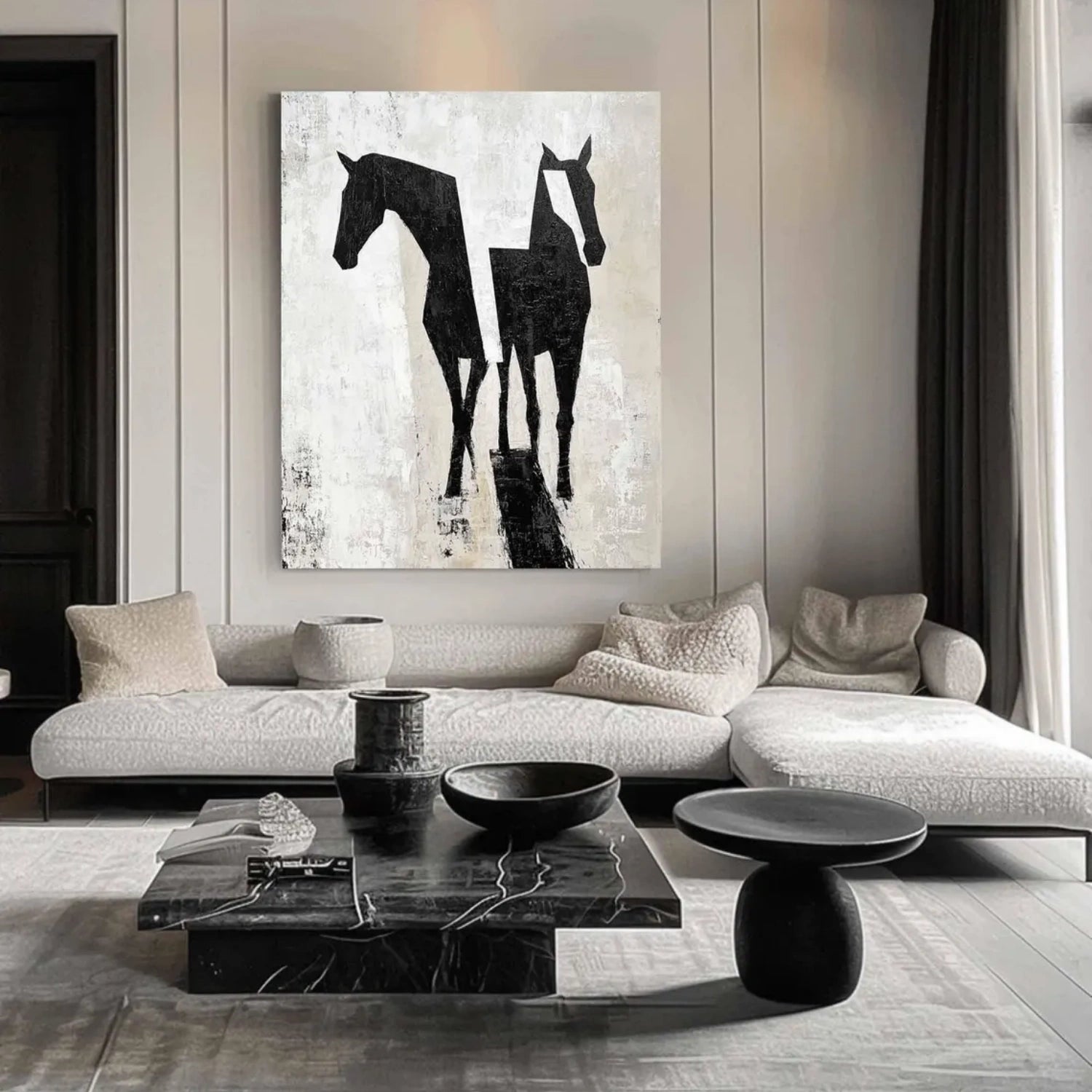 Contemporary Horse Duo: Subtle Abstract Animal Canvas #ZZ 035