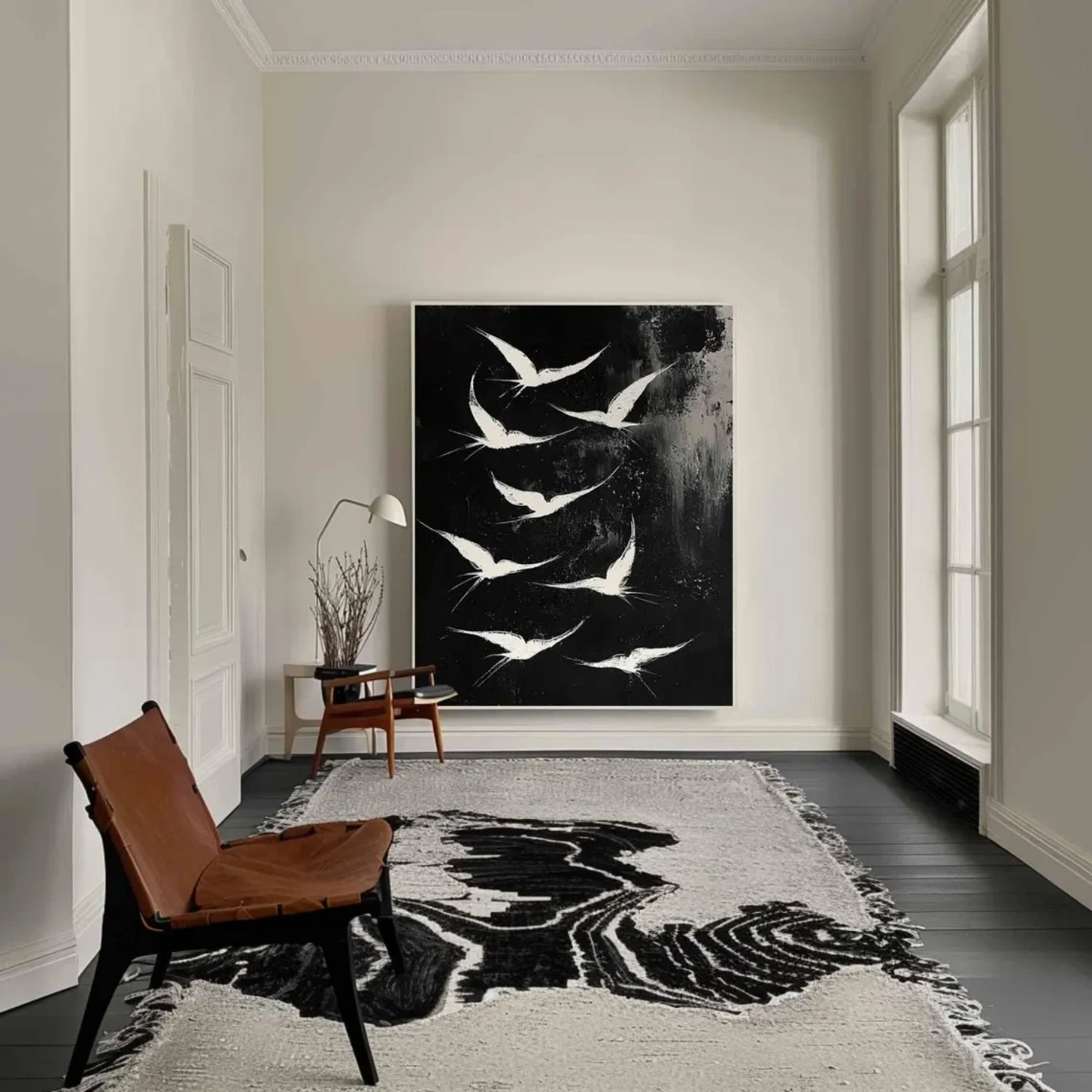 Abstract White Birds Canvas: Minimalist Flight Art #ZZ 032