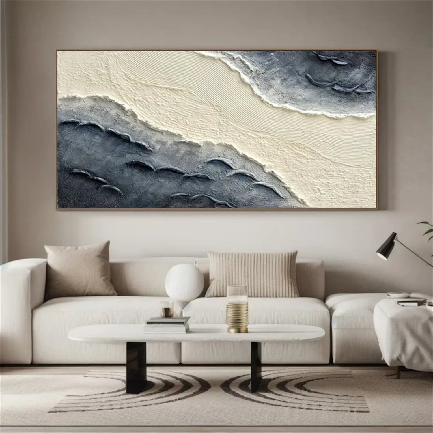 Textured Sand & Ocean Wall Art – Modern Minimalist Painting #JJ 177
