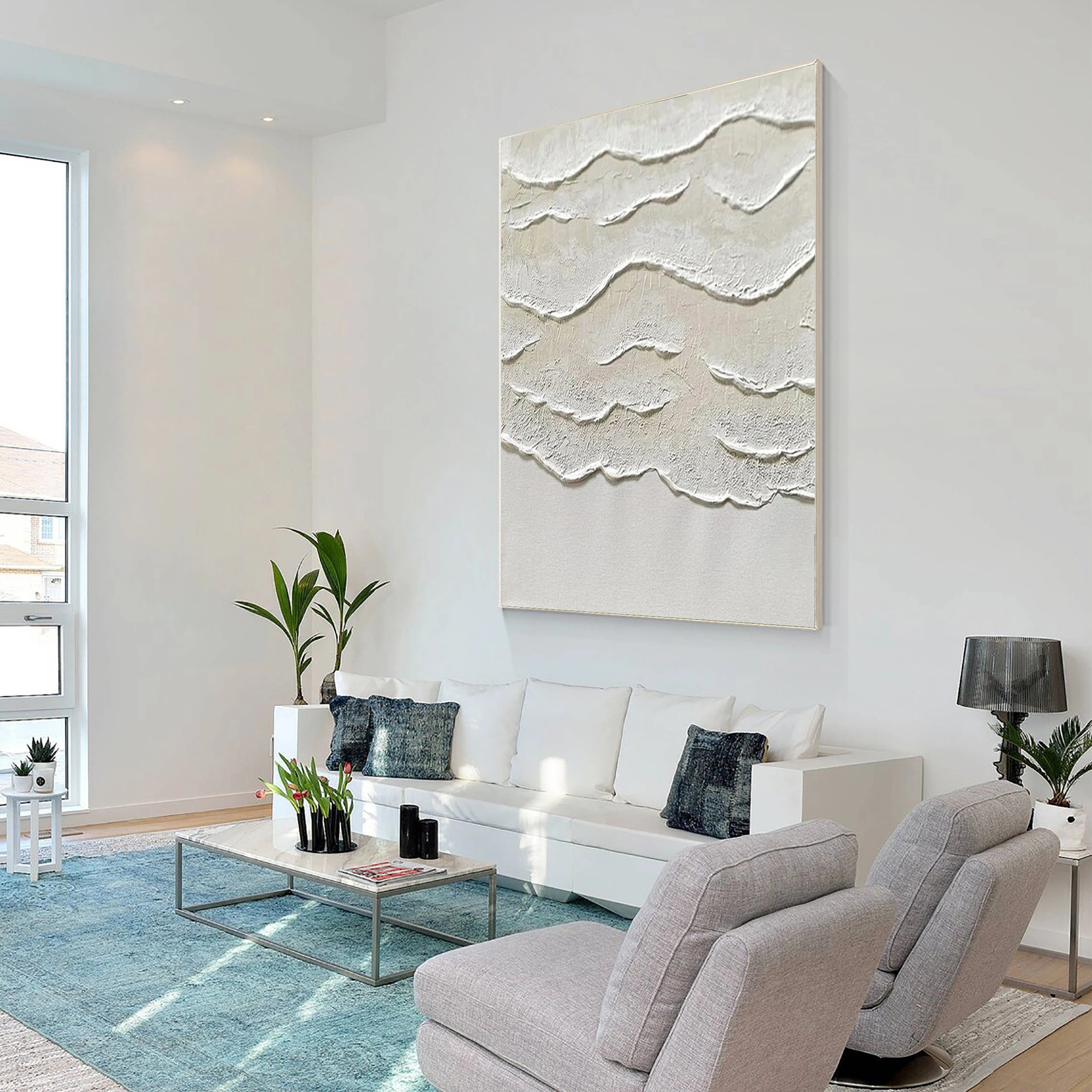 Beige and White Textured Abstract Oil Painting #JJ 130