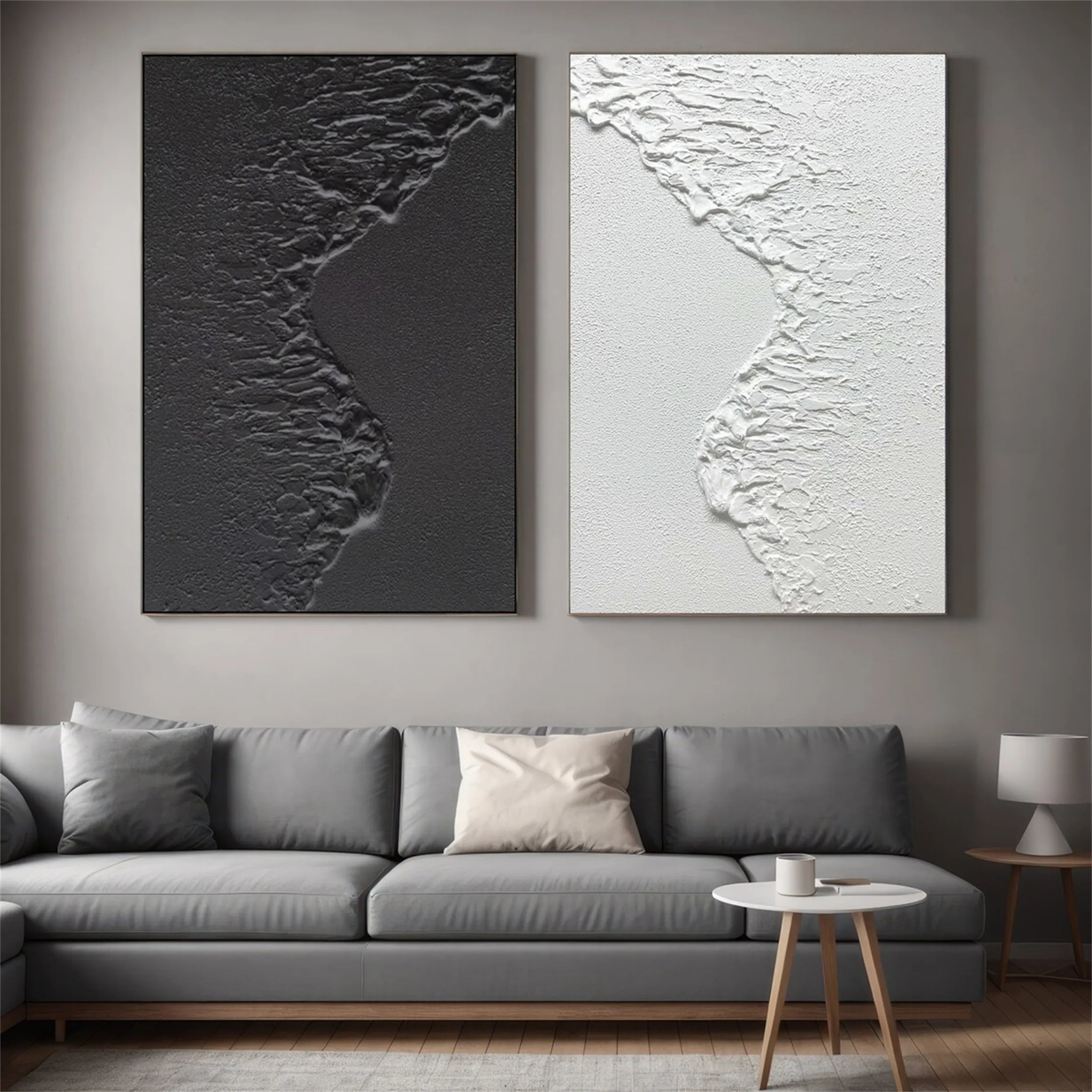 Black and White Seascape Art Set- Abstract Art Wall Decor #JJ 217