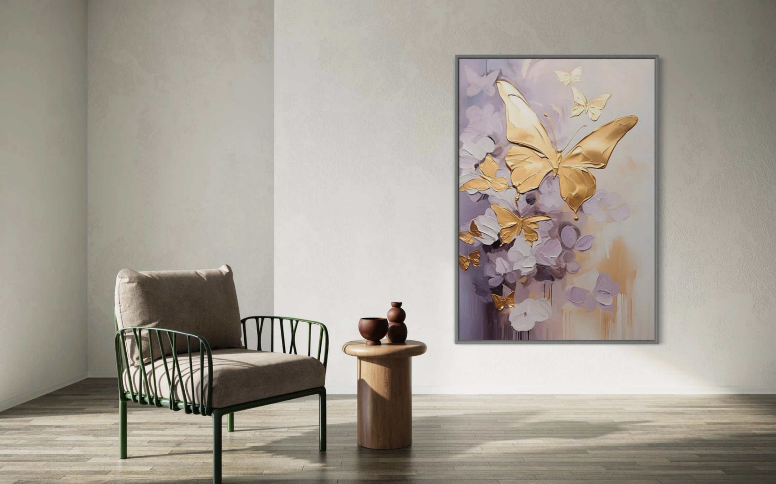 Large Gold Butterfly Purple Floral Canvas Wall Art #ZZ 212