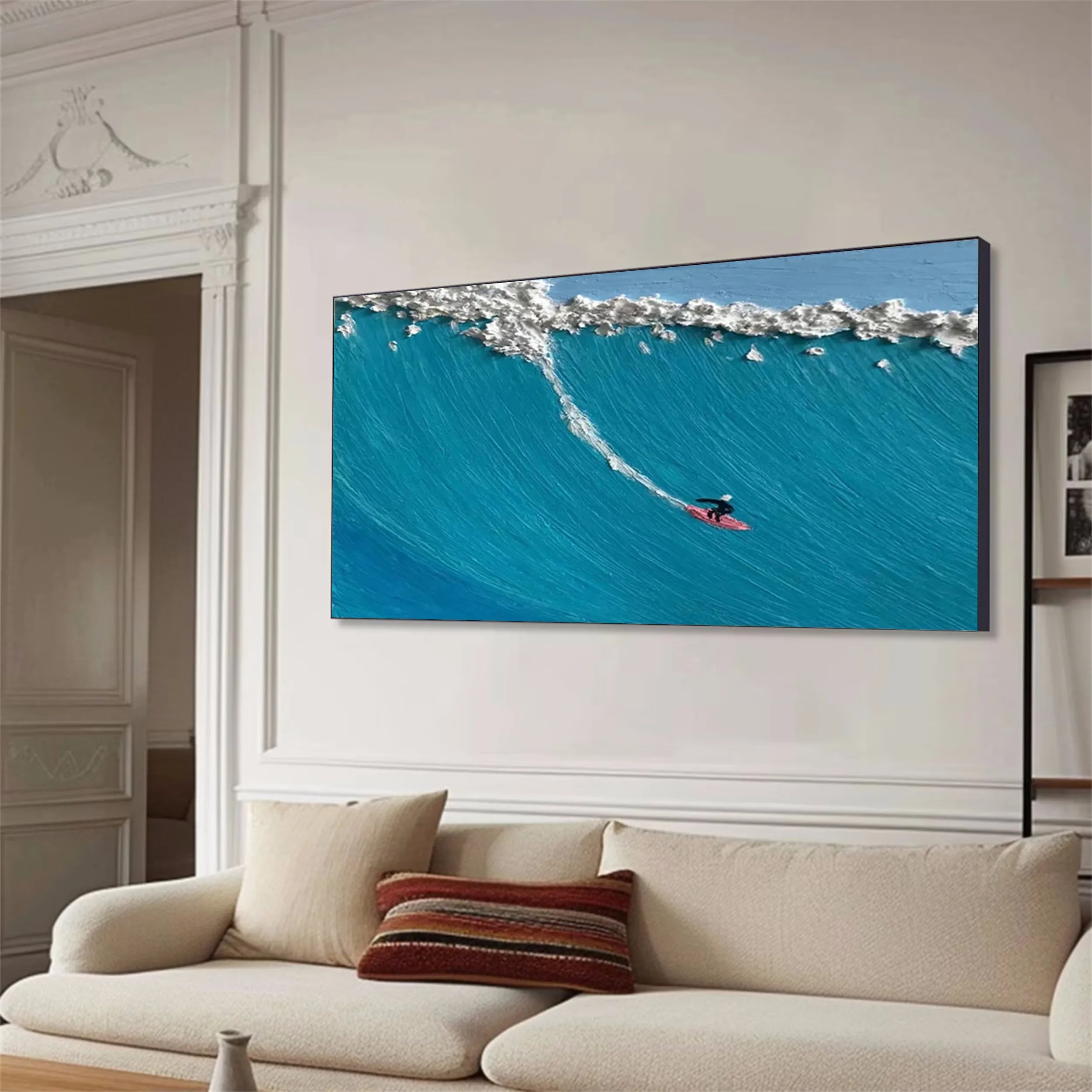Blue Surfing Textured Abstract Oil Painting - Sport Art for Wall Decor #JJ 185
