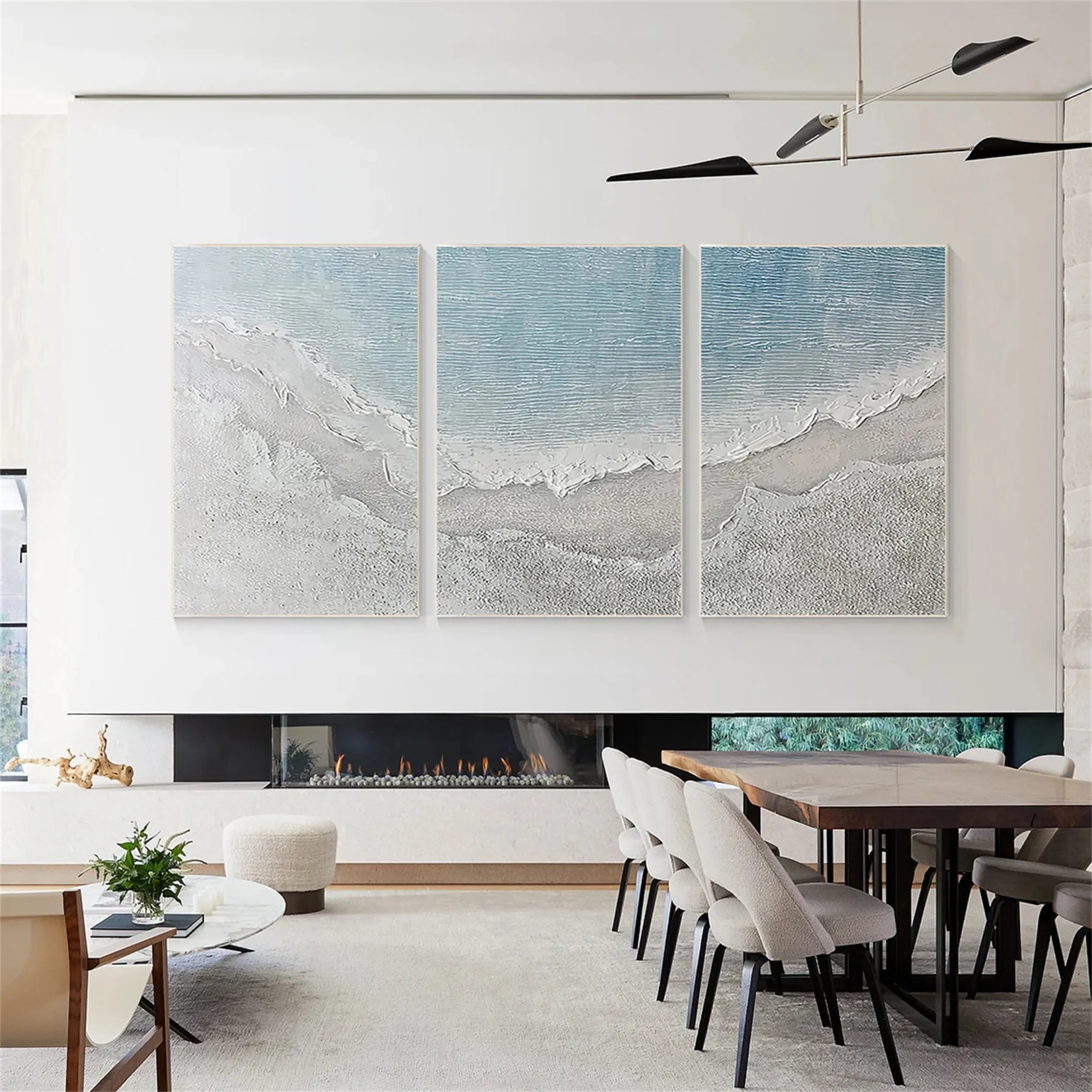 Textured Neutral Wall Art Set of 3 Large Coastal Ocean Canvas #ZZ 060