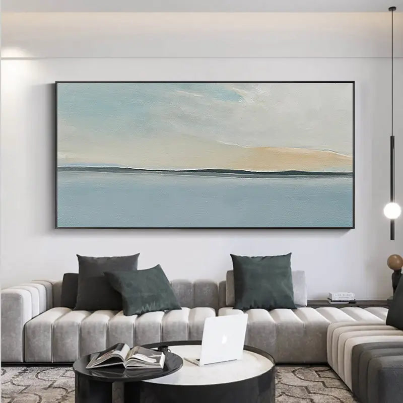 Calm Horizon Line Art | Large Abstract Seascape Painting #ZZ 054