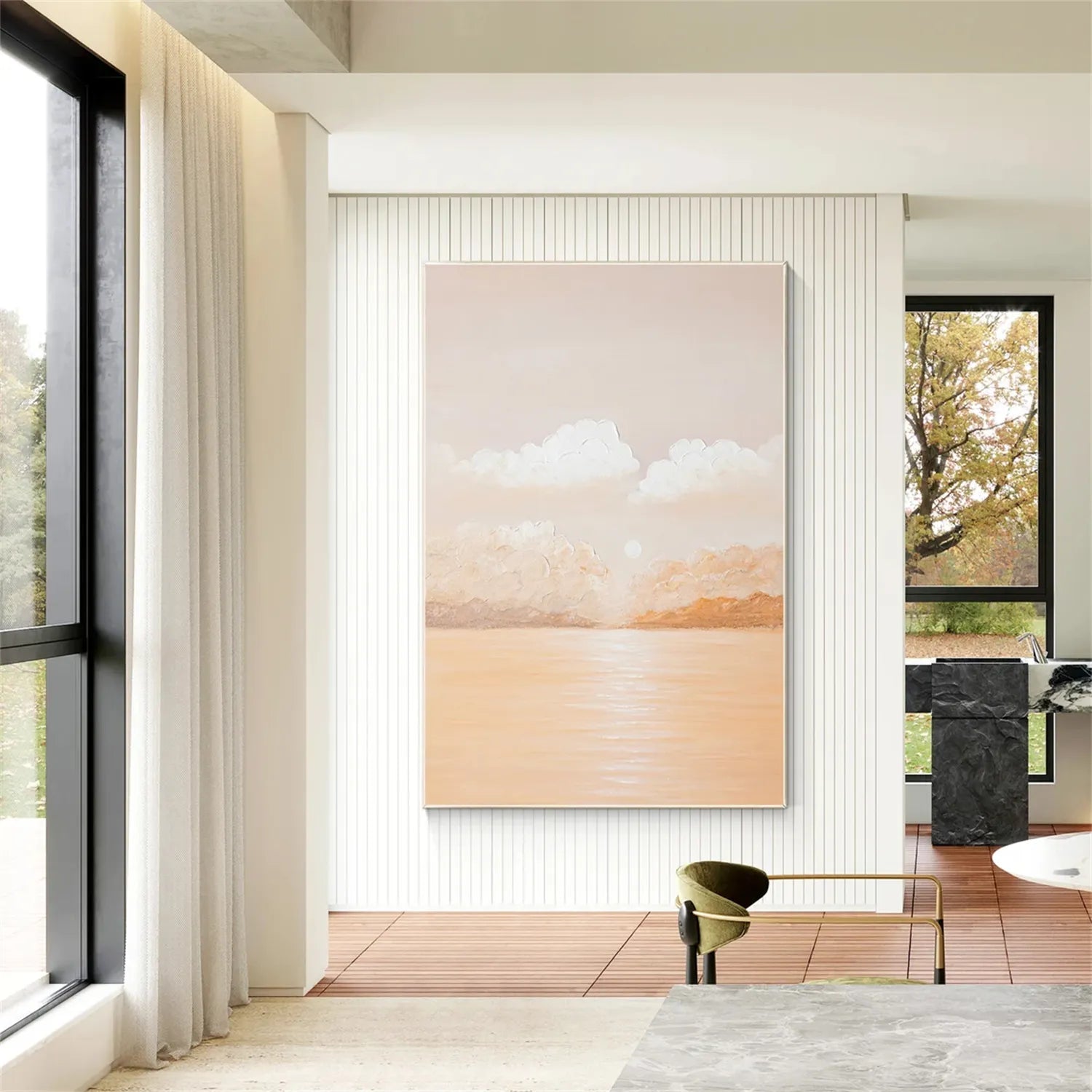 Tranquil Cloud and Sea Wall Art – Hand-Painted on Canvas #JJ 142