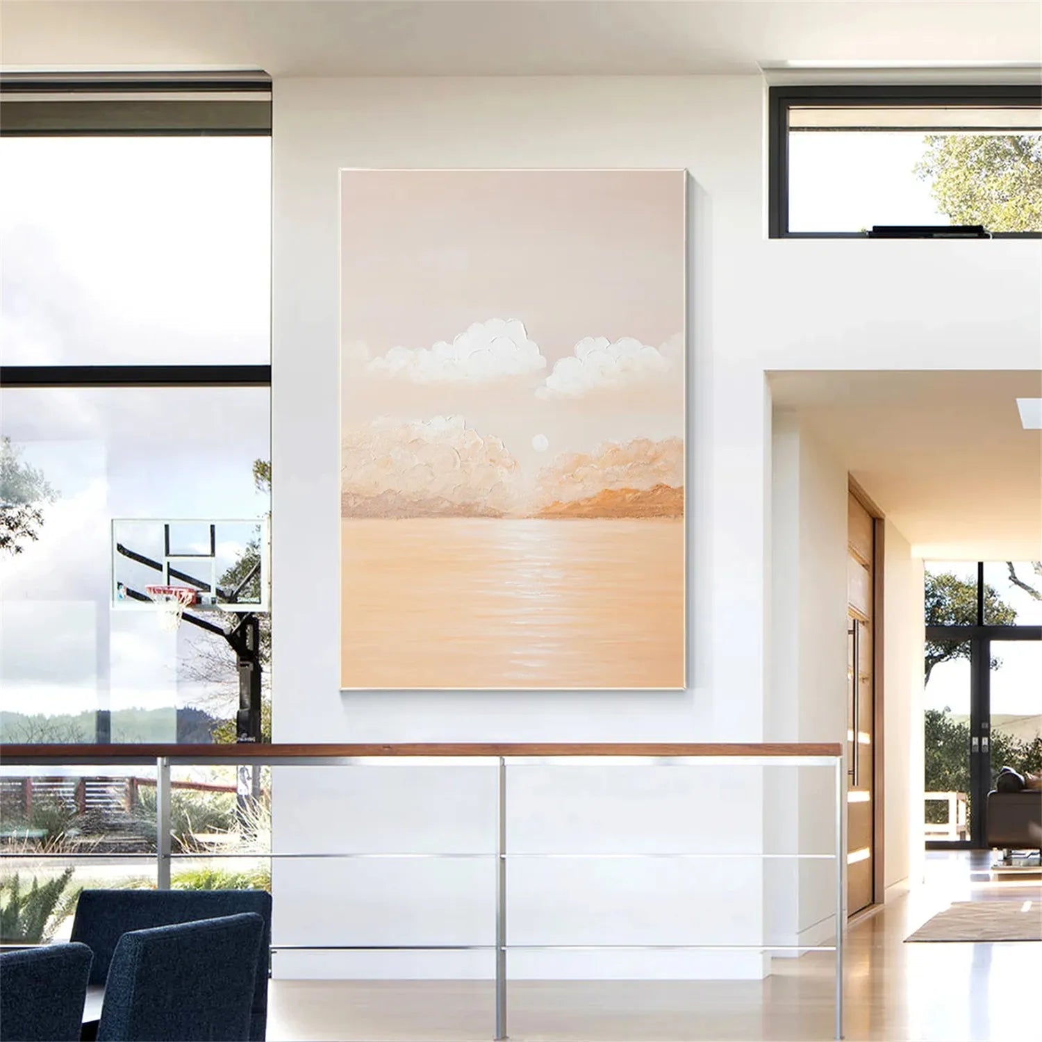 Tranquil Cloud and Sea Wall Art – Hand-Painted on Canvas #JJ 142
