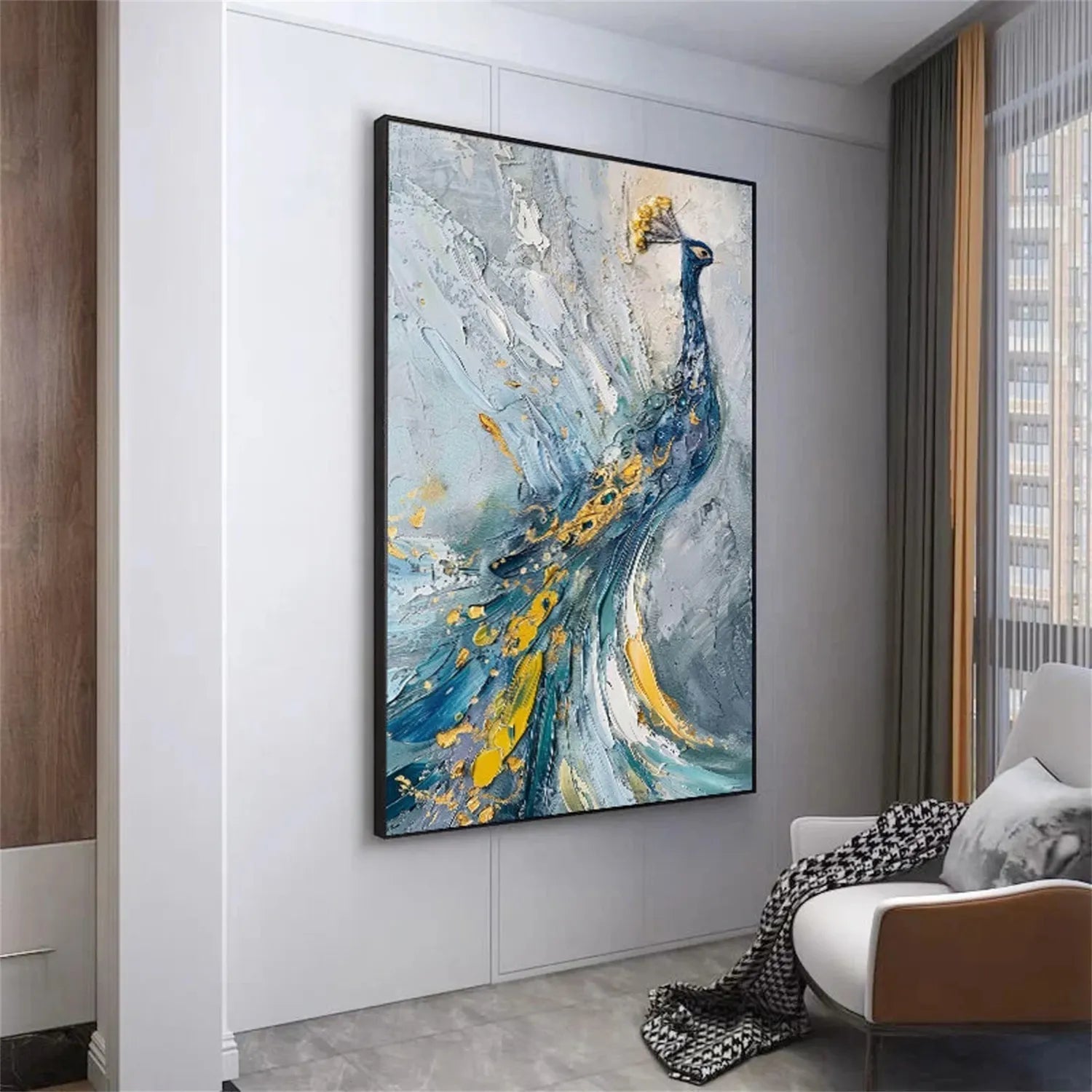 Abstract Peacock Wall Art | Large Textured Bird Painting #ZZ 206