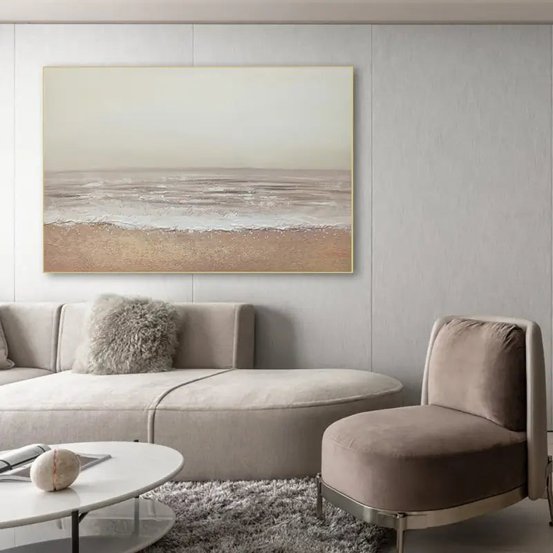 Neutral Coastal Horizon Art | Textured Sand & Wave Abstract Painting #JJ 158