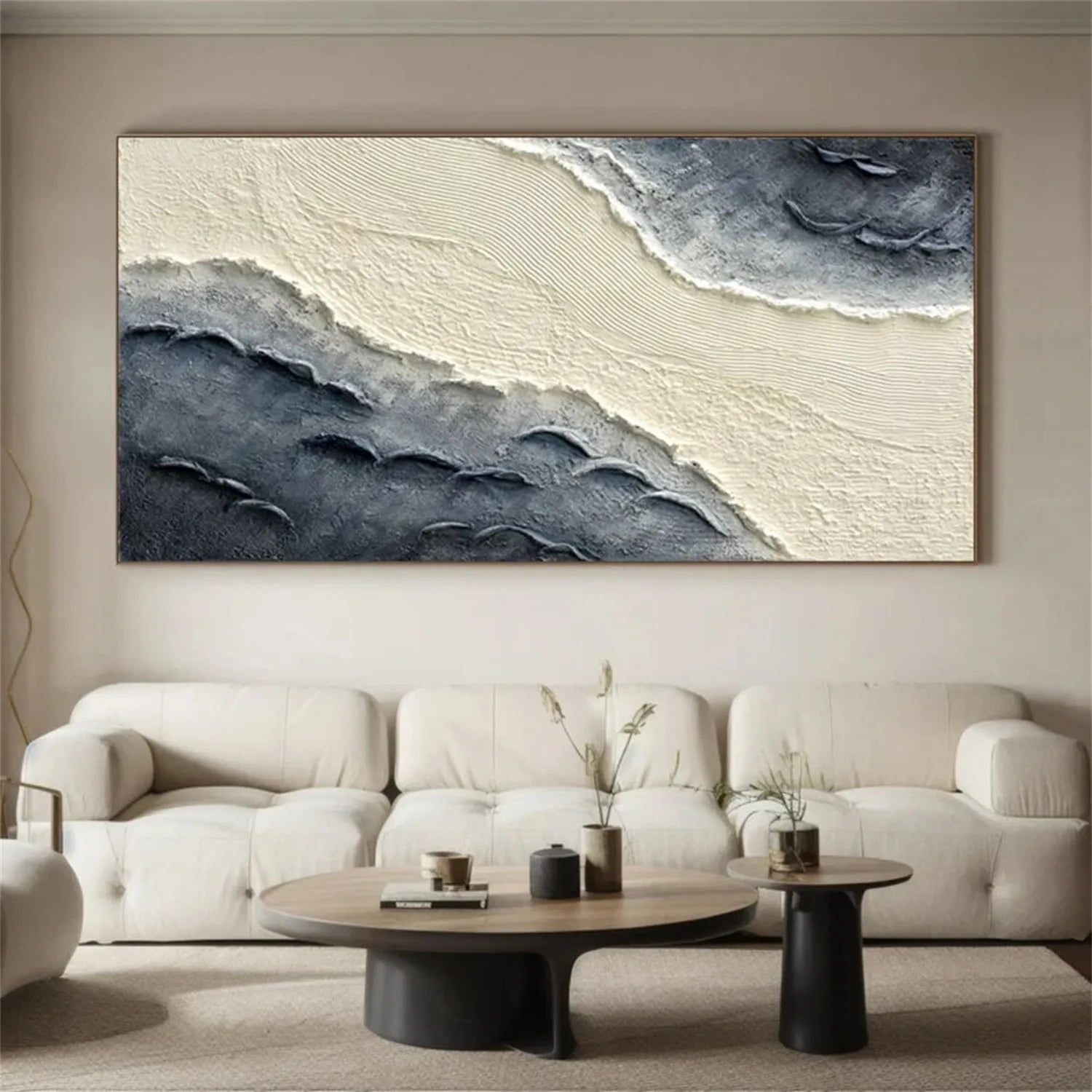 Textured Sand & Ocean Wall Art – Modern Minimalist Painting #JJ 177