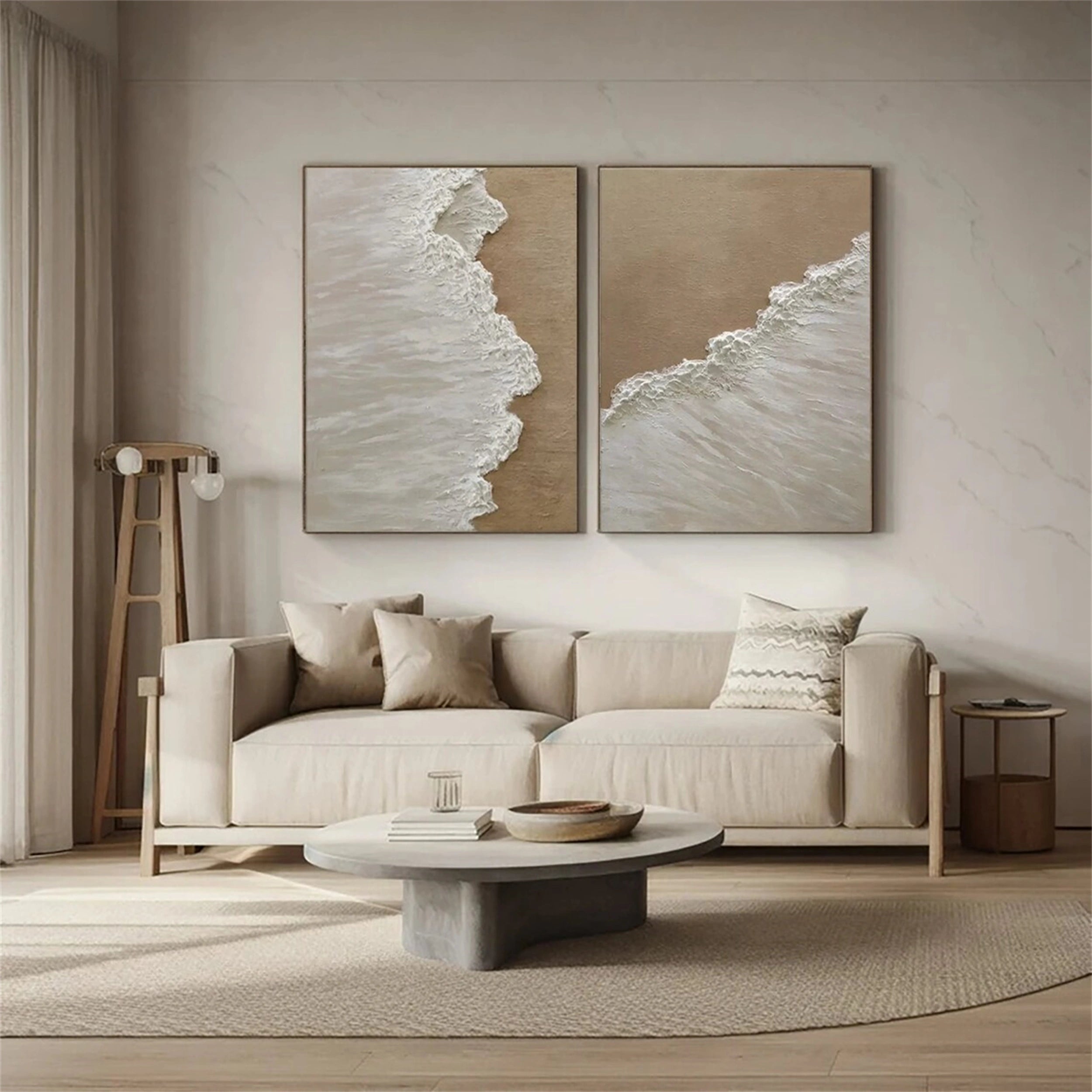 Beige & White Coastal Set - Textured Abstract Art Home Decor #JJ 201