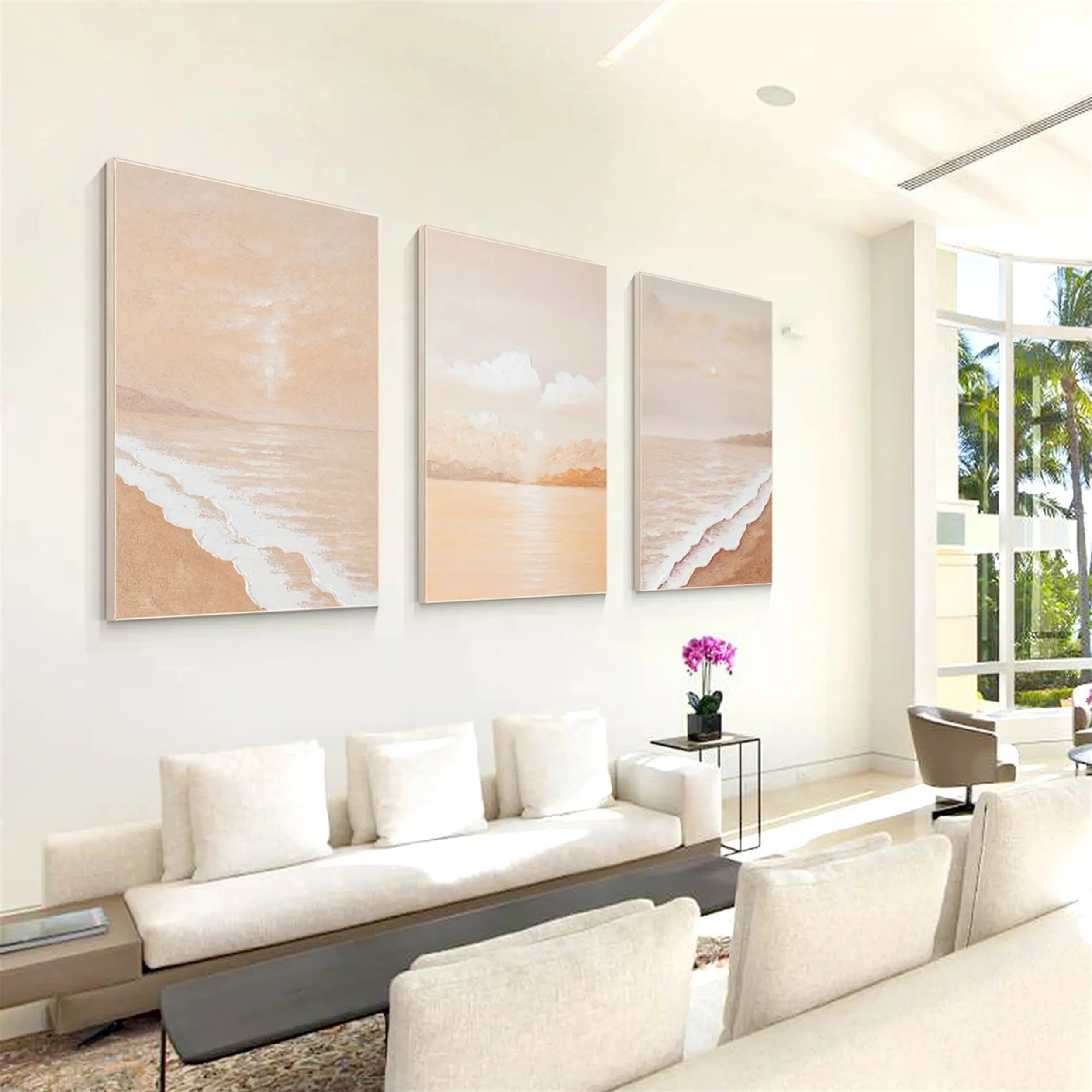 Soft Beige Beach Trio - Serene Coastal Abstract Wall Art #JJ 209
