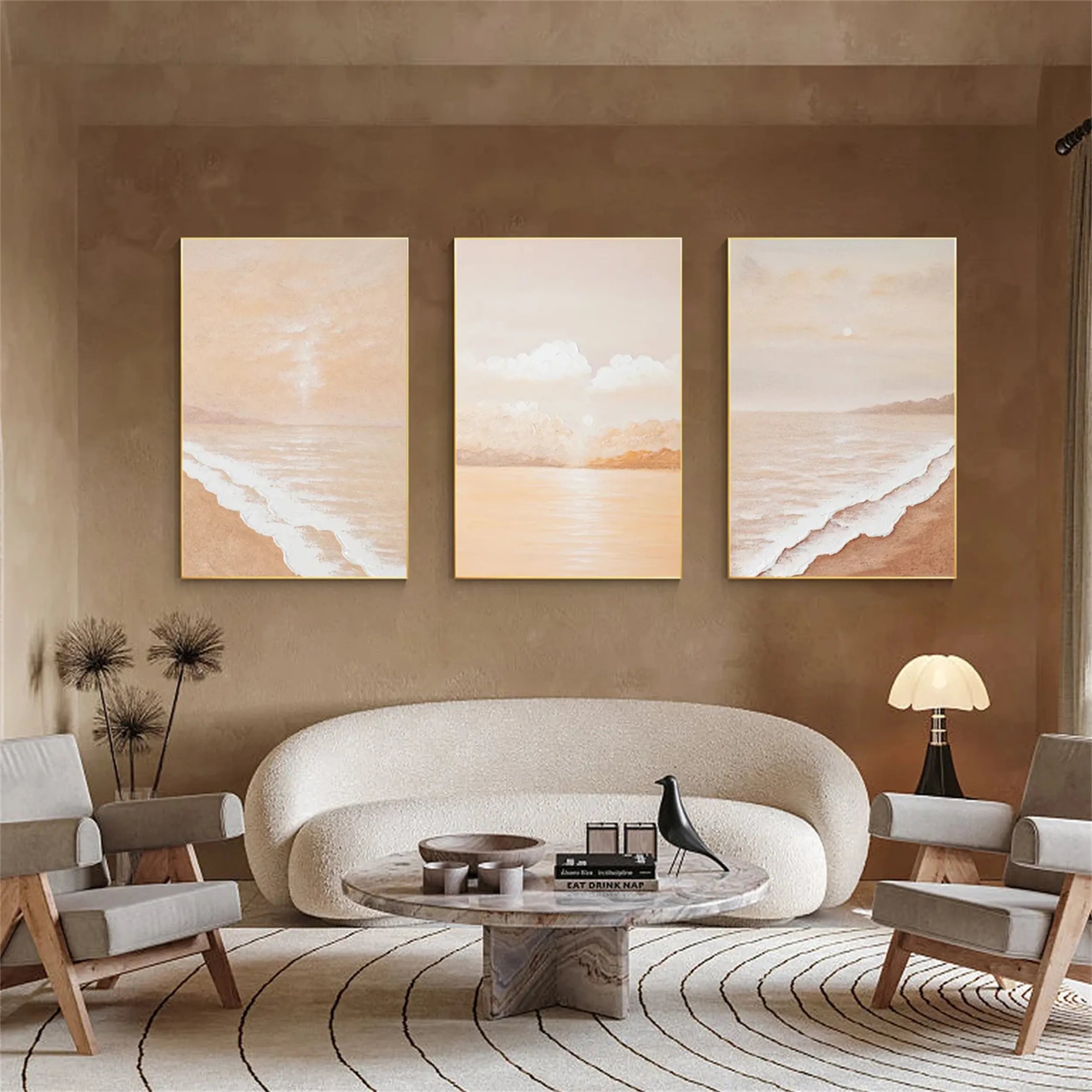 Soft Beige Beach Trio - Serene Coastal Abstract Wall Art #JJ 209