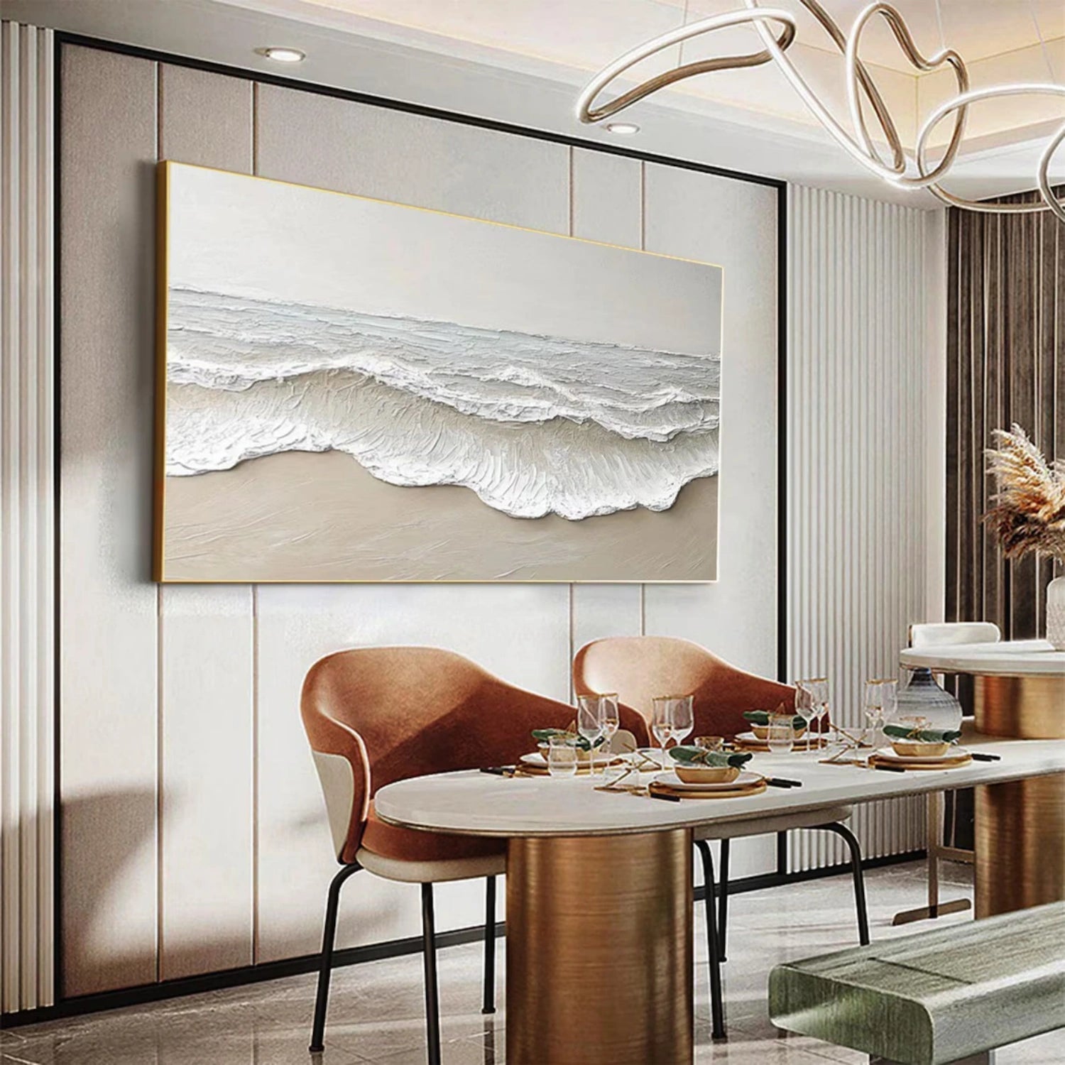 Large Textured Beach Wall Art | Neutral Abstract Ocean Wave Canvas #ZZ 081