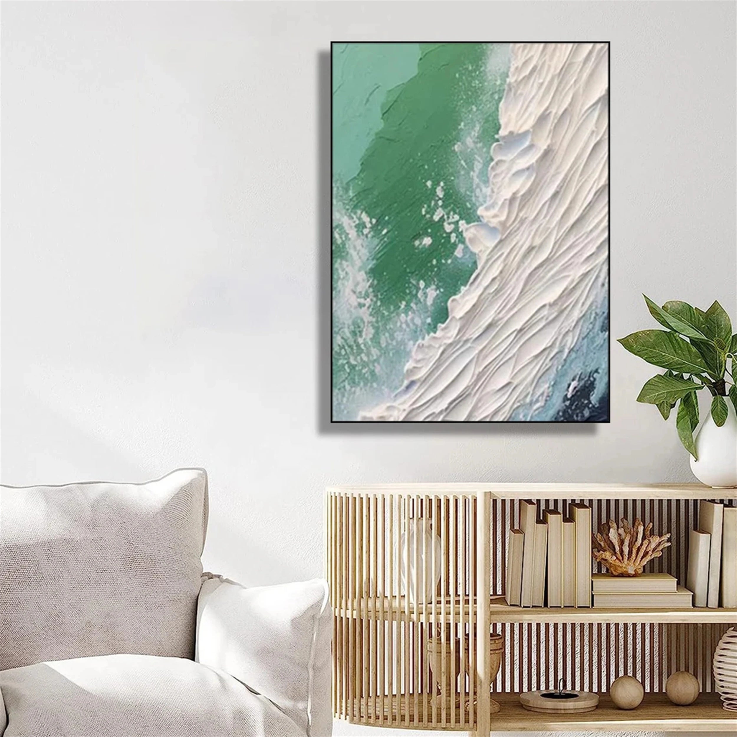 Emerald Surf Abstract Wall Art – Textured Ocean Canvas #JJ 228