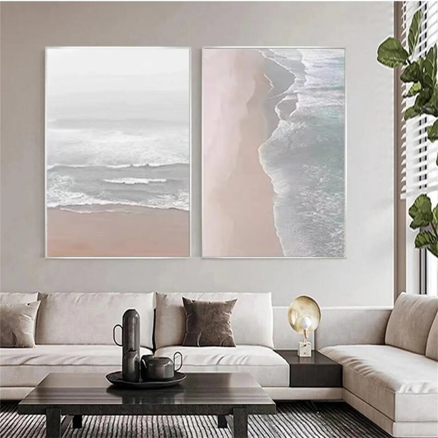 Soft Tone Abstract Seascape Art Set- Neutral Art Wall Decor #JJ 216