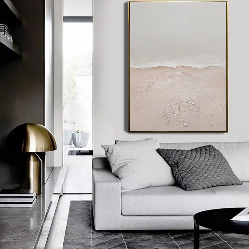 Beige and White Textured Abstract Oil Painting - Modern Minimalist Art #JJ 154