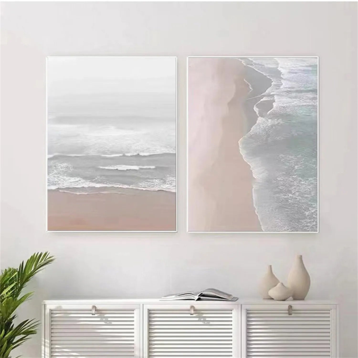 Soft Tone Abstract Seascape Art Set- Neutral Art Wall Decor #JJ 216