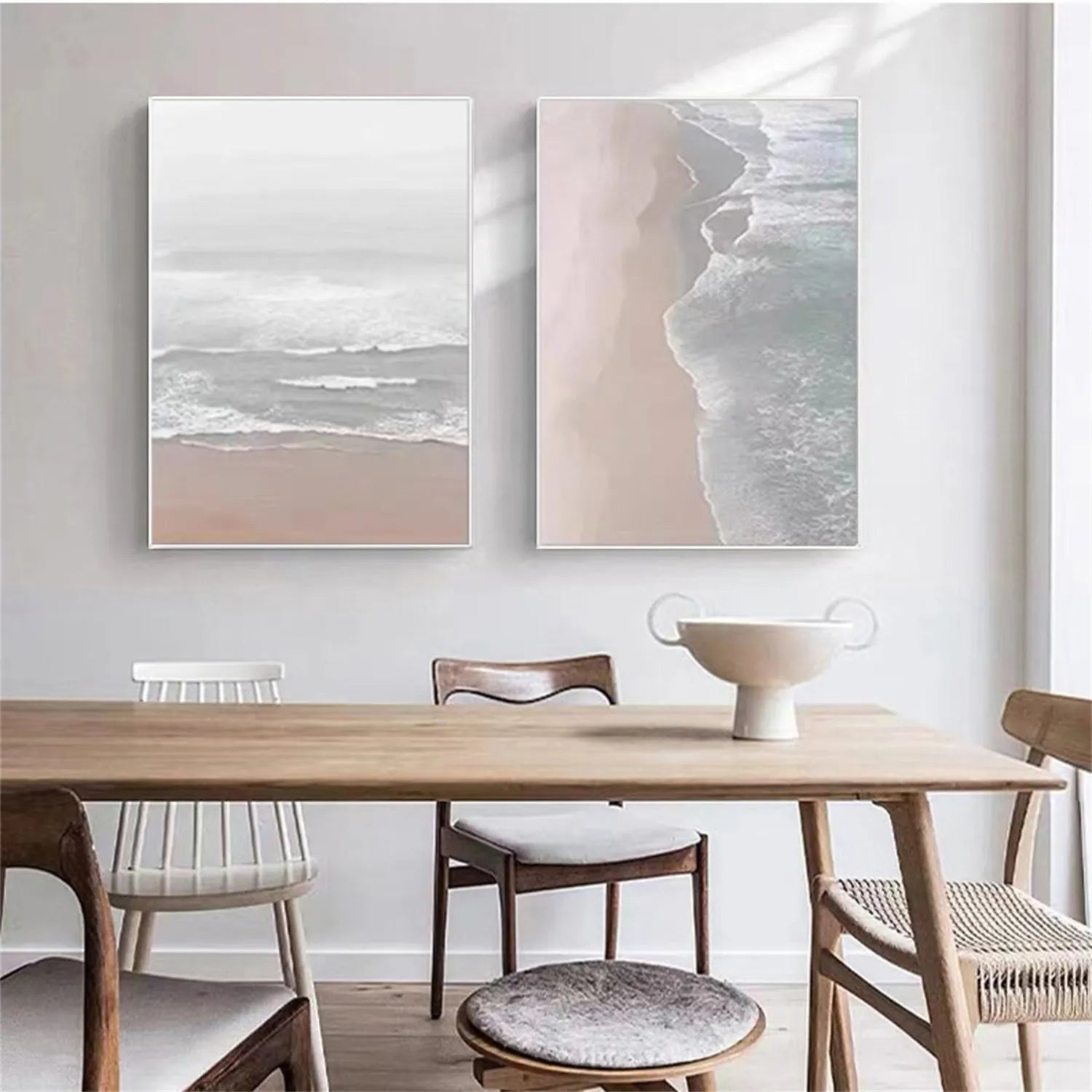 Soft Tone Abstract Seascape Art Set- Neutral Art Wall Decor #JJ 216